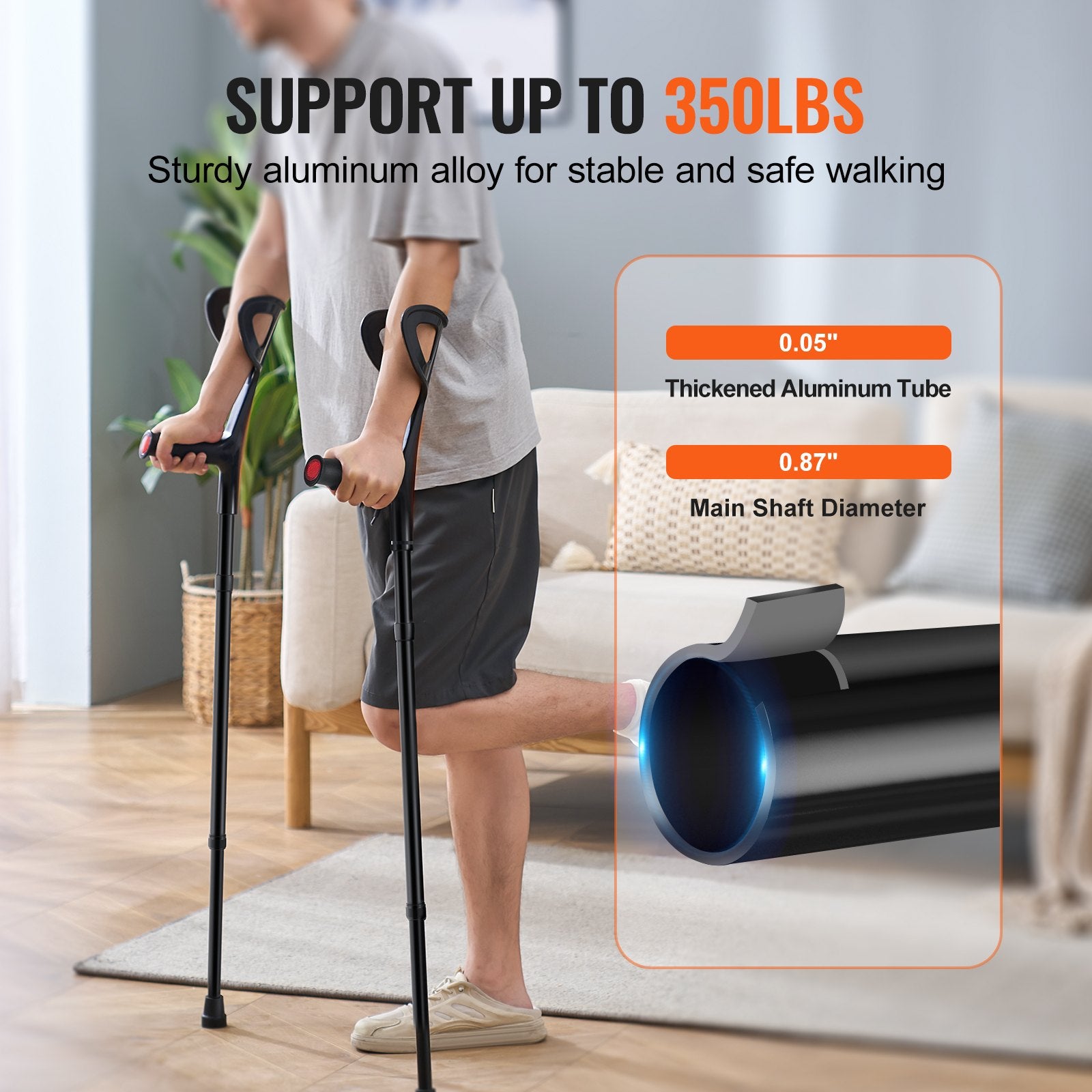 Folding Forearm Crutches for Adults - Lightweight, Adjustable 10-Level Aluminum Crutches with Open Cuff, Non-Slip Safe Design for Leg Injuries, 350LBS Capacity