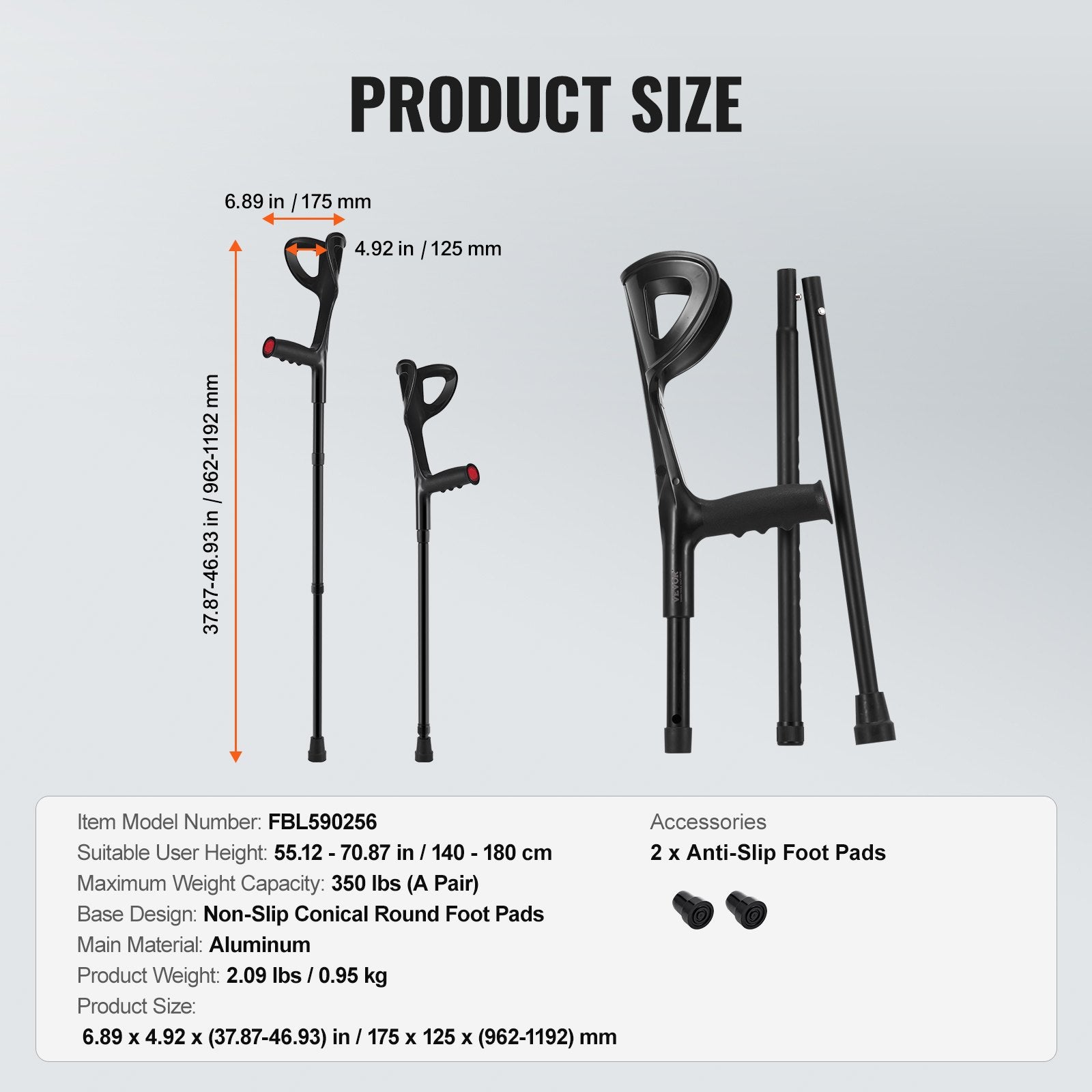 Folding Forearm Crutches for Adults - Lightweight, Adjustable 10-Level Aluminum Crutches with Open Cuff, Non-Slip Safe Design for Leg Injuries, 350LBS Capacity