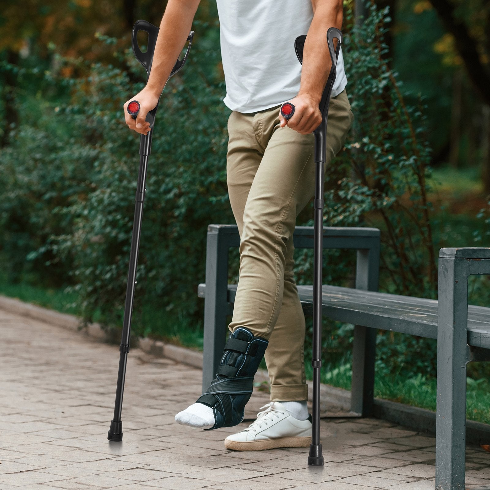 Folding Forearm Crutches for Adults - Lightweight, Adjustable 10-Level Aluminum Crutches with Open Cuff, Non-Slip Safe Design for Leg Injuries, 350LBS Capacity