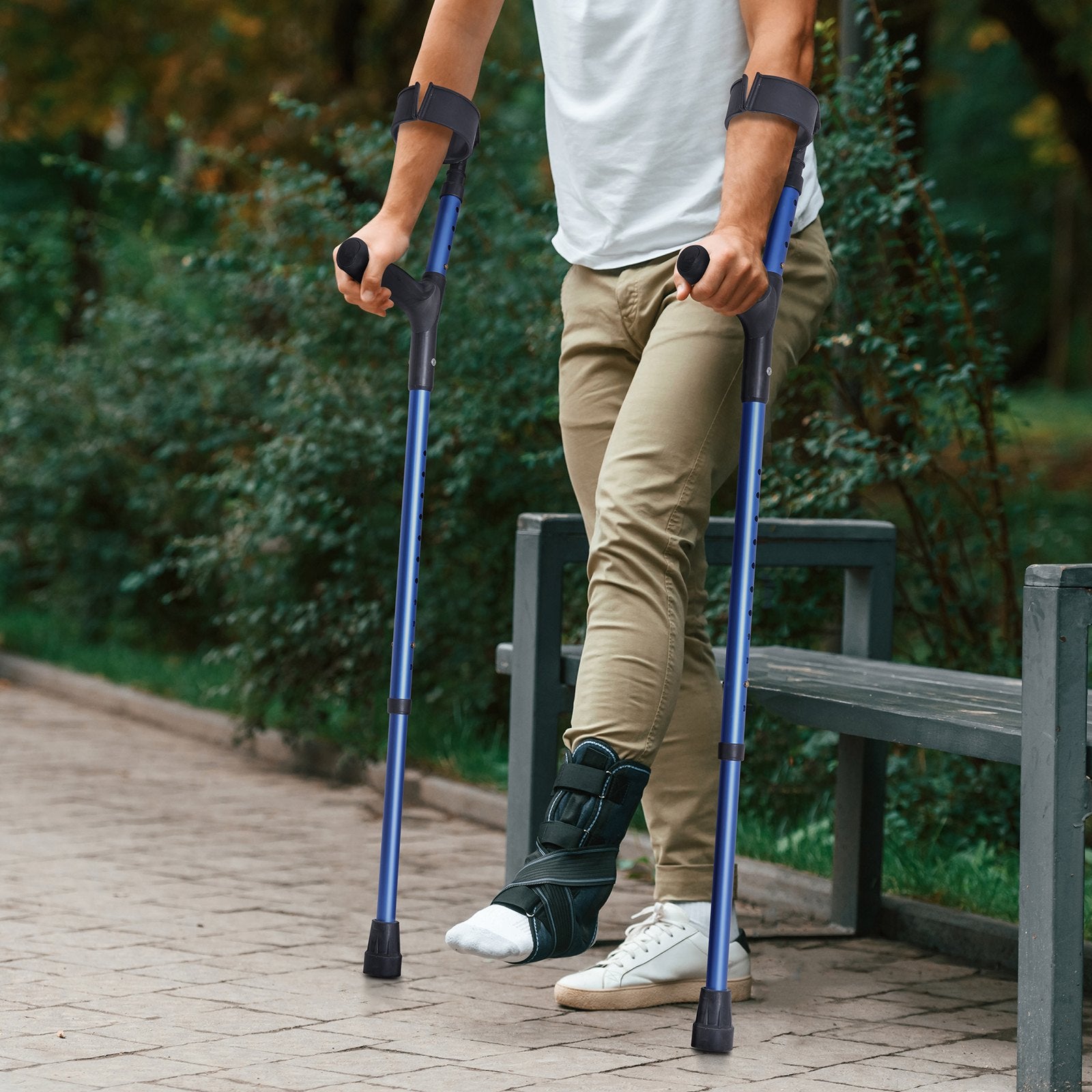 Lightweight Adjustable Forearm Crutches for Adults, 11-Level Height, 4-Level Cuff, Non-Slip, Aluminum Support for Leg Injury and Surgery Recovery, 350LBS Capacity