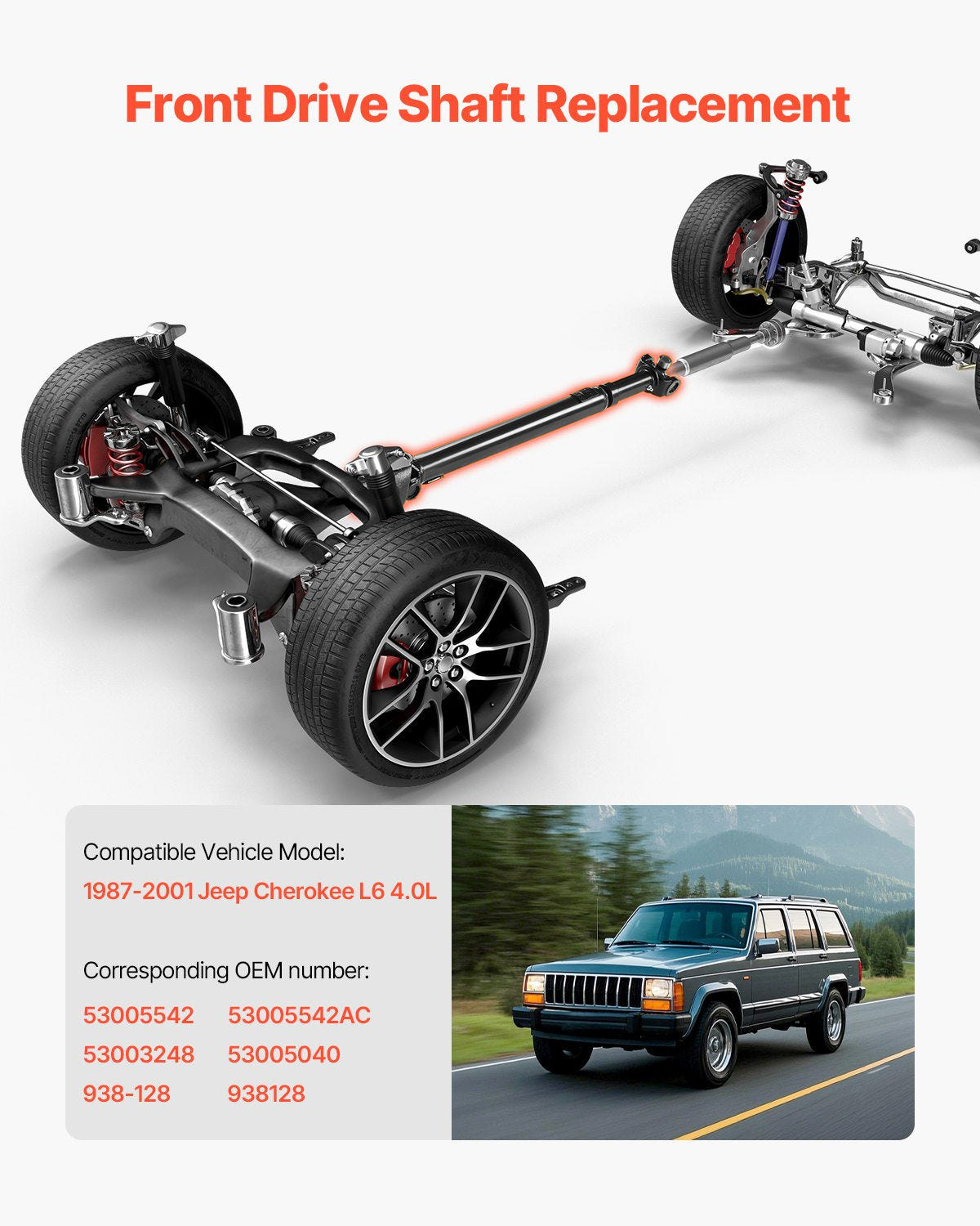Enhanced Front Prop Shaft Driveshaft for 1987-2001 Jeep Cherokee L6 4.0L - OEM Replacement, Easy Installation, Smooth Driving, Durable Design