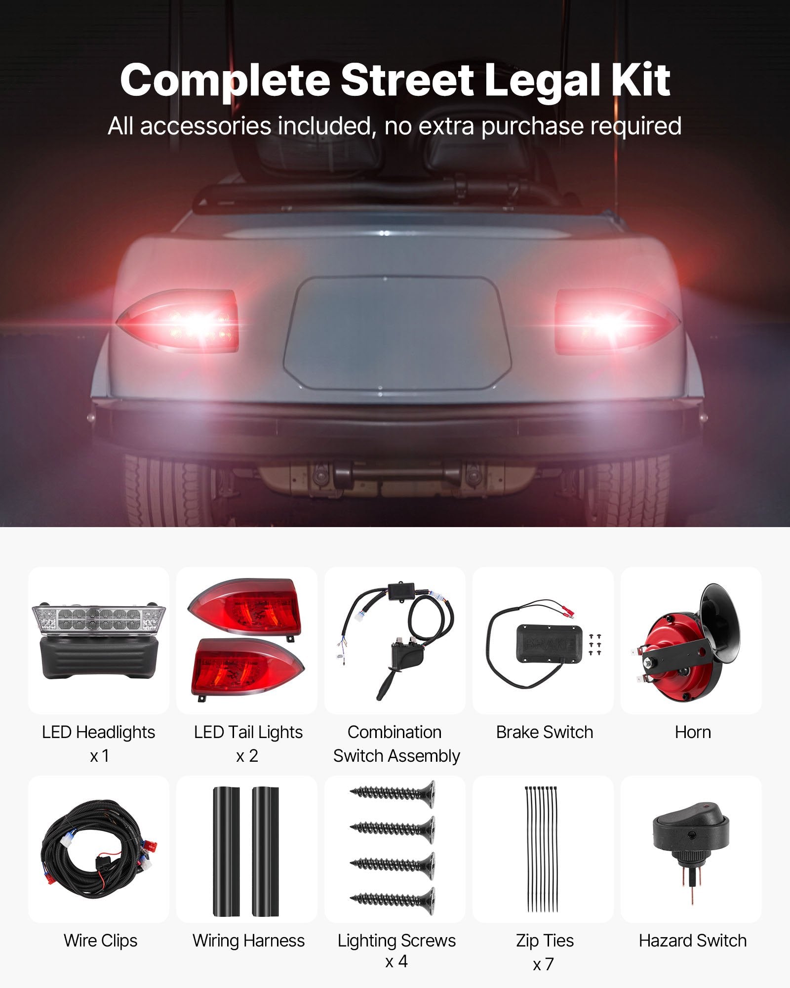 Street Legal LED Light Kit for Club Car Precedent (2004-2008) - Headlight & Taillight, Turn Signals, Horn, and ABS Housing