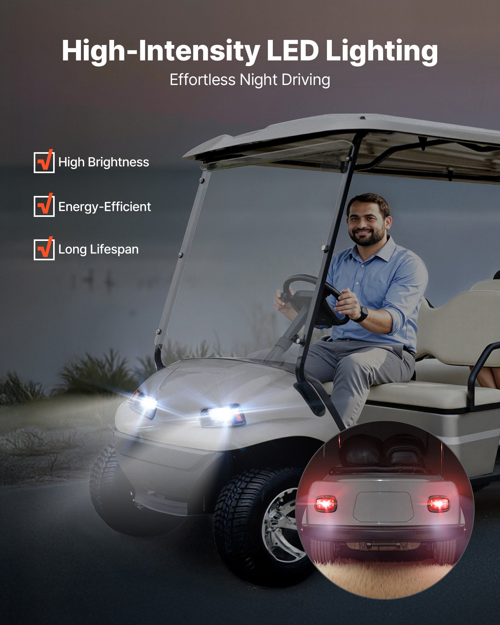 Upgrade Your Club Car DS 1993-Up with a 12V Street Legal LED Light Kit – Headlights, Taillights, Turn Signals & More for Safe Night Driving
