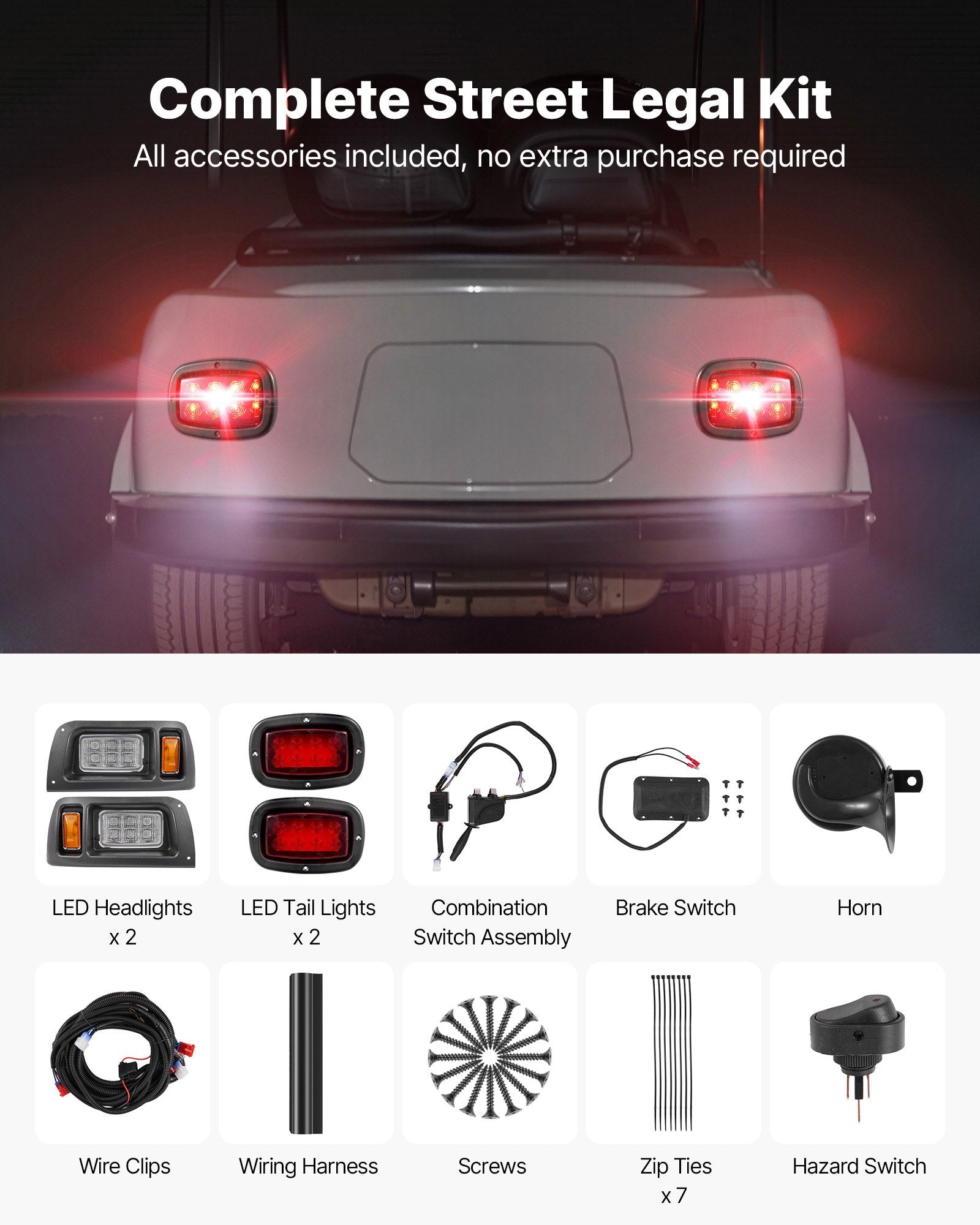 Upgrade Your Club Car DS 1993-Up with a 12V Street Legal LED Light Kit – Headlights, Taillights, Turn Signals & More for Safe Night Driving