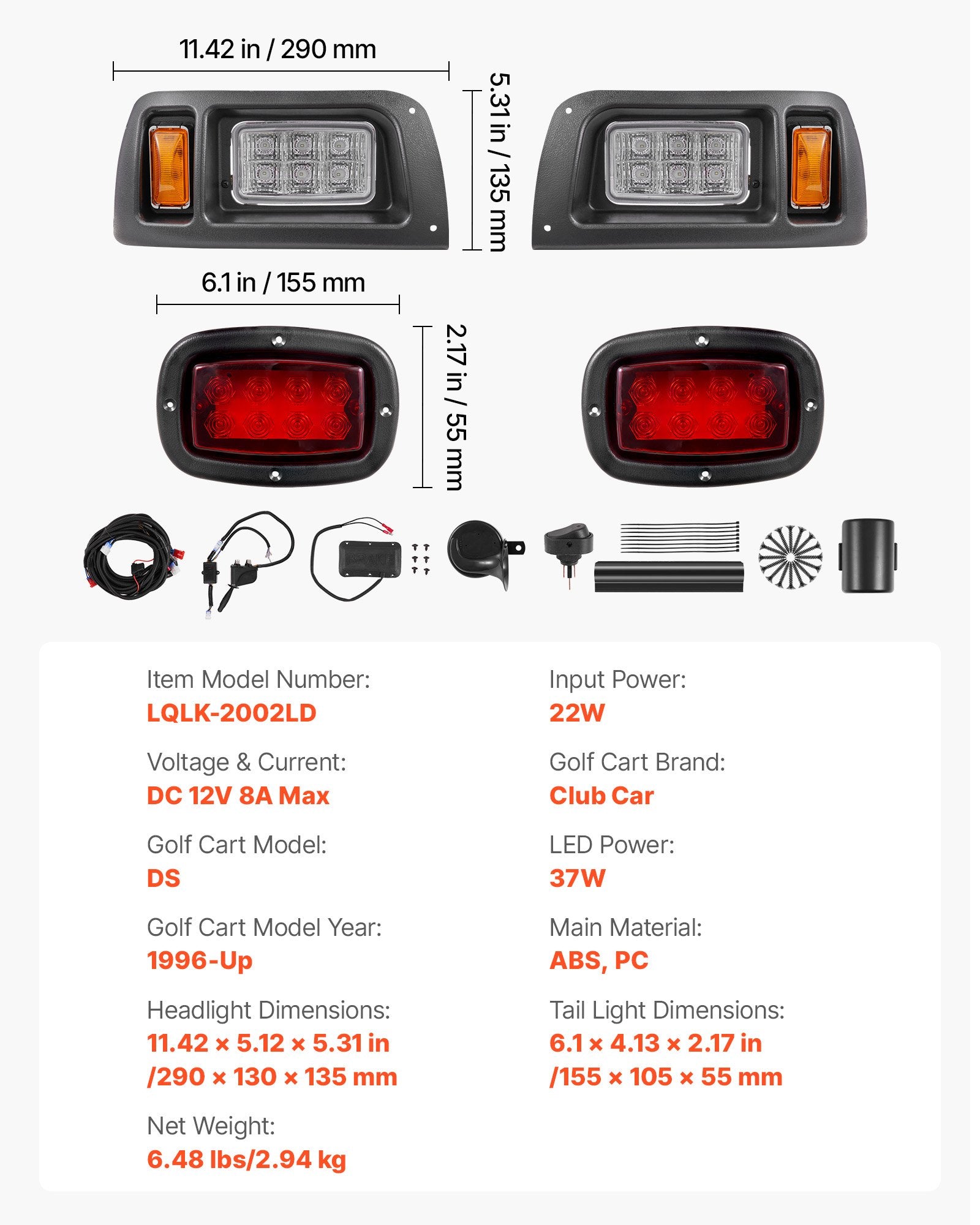 Upgrade Your Club Car DS 1993-Up with a 12V Street Legal LED Light Kit – Headlights, Taillights, Turn Signals & More for Safe Night Driving