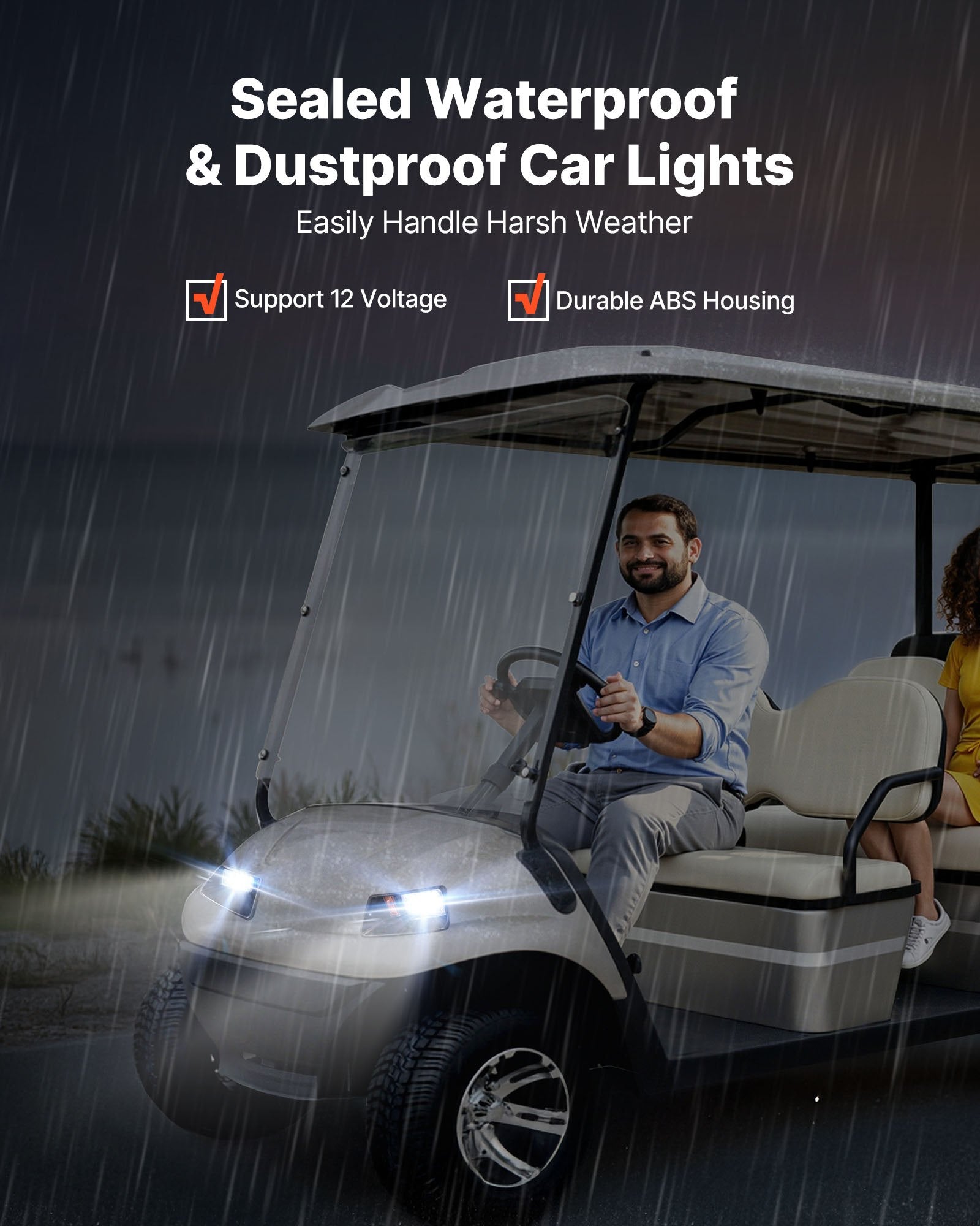Enhanced 12V LED Light Kit for Club Car DS 1993-Up, High-Brightness, Waterproof, Easy Install, ABS Housing, Perfect for Night Golfing