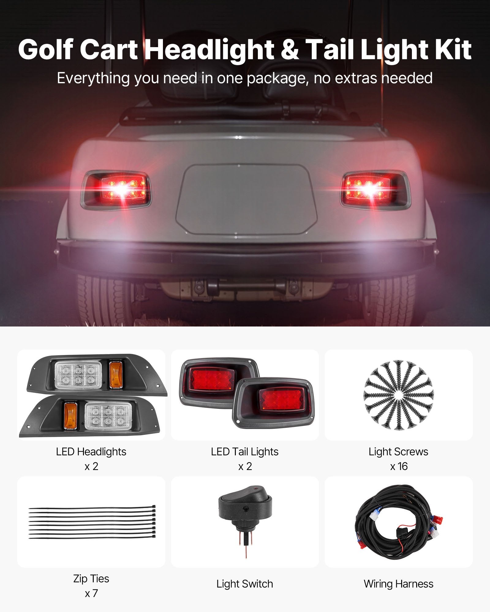 Enhanced 12V LED Light Kit for Club Car DS 1993-Up, High-Brightness, Waterproof, Easy Install, ABS Housing, Perfect for Night Golfing