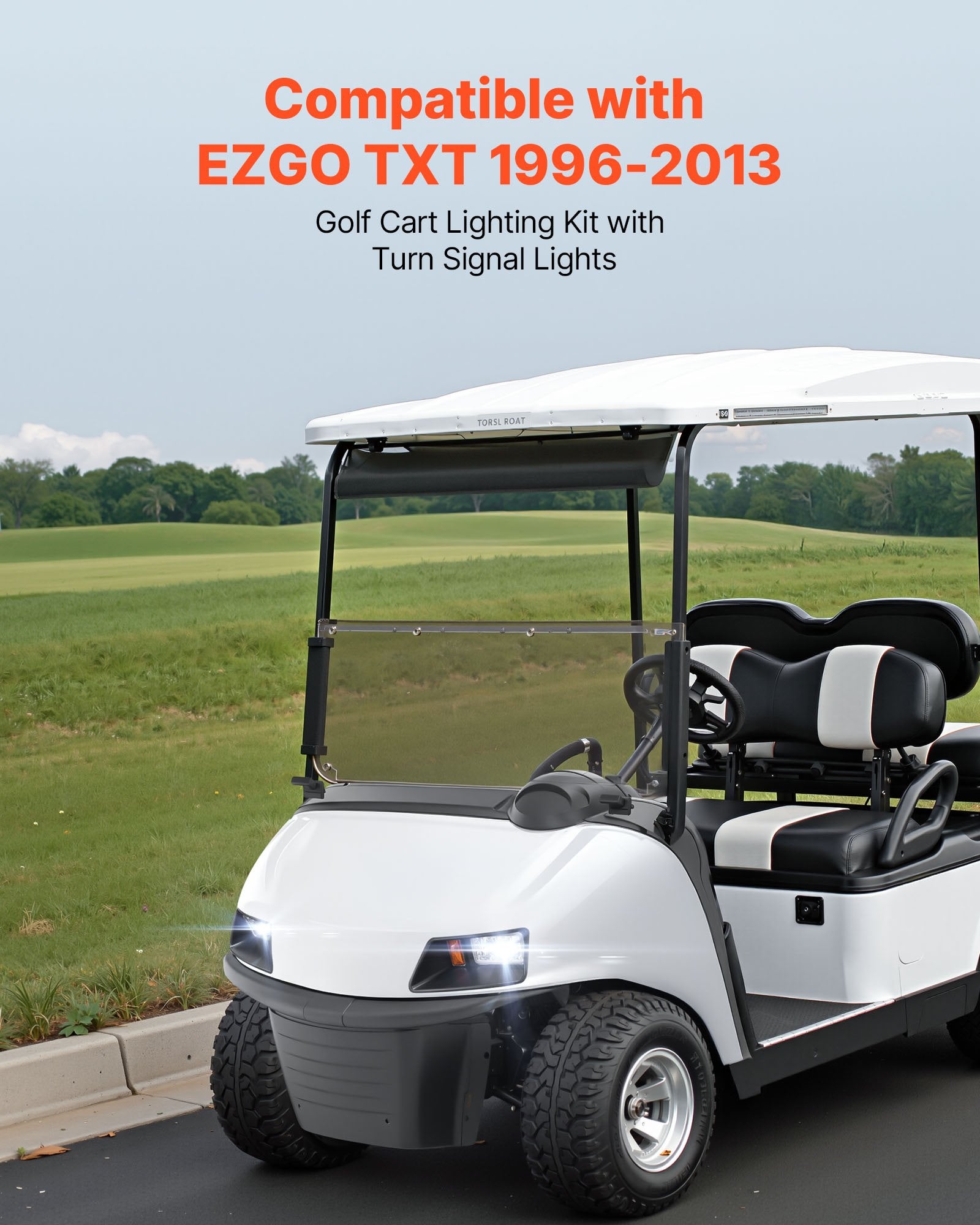 Enhanced 12V LED Light Kit for EZGO TXT 1996-2013: Street Legal Headlight & Tail Light with Turn Signals, Horn, ABS Housing, Easy Install