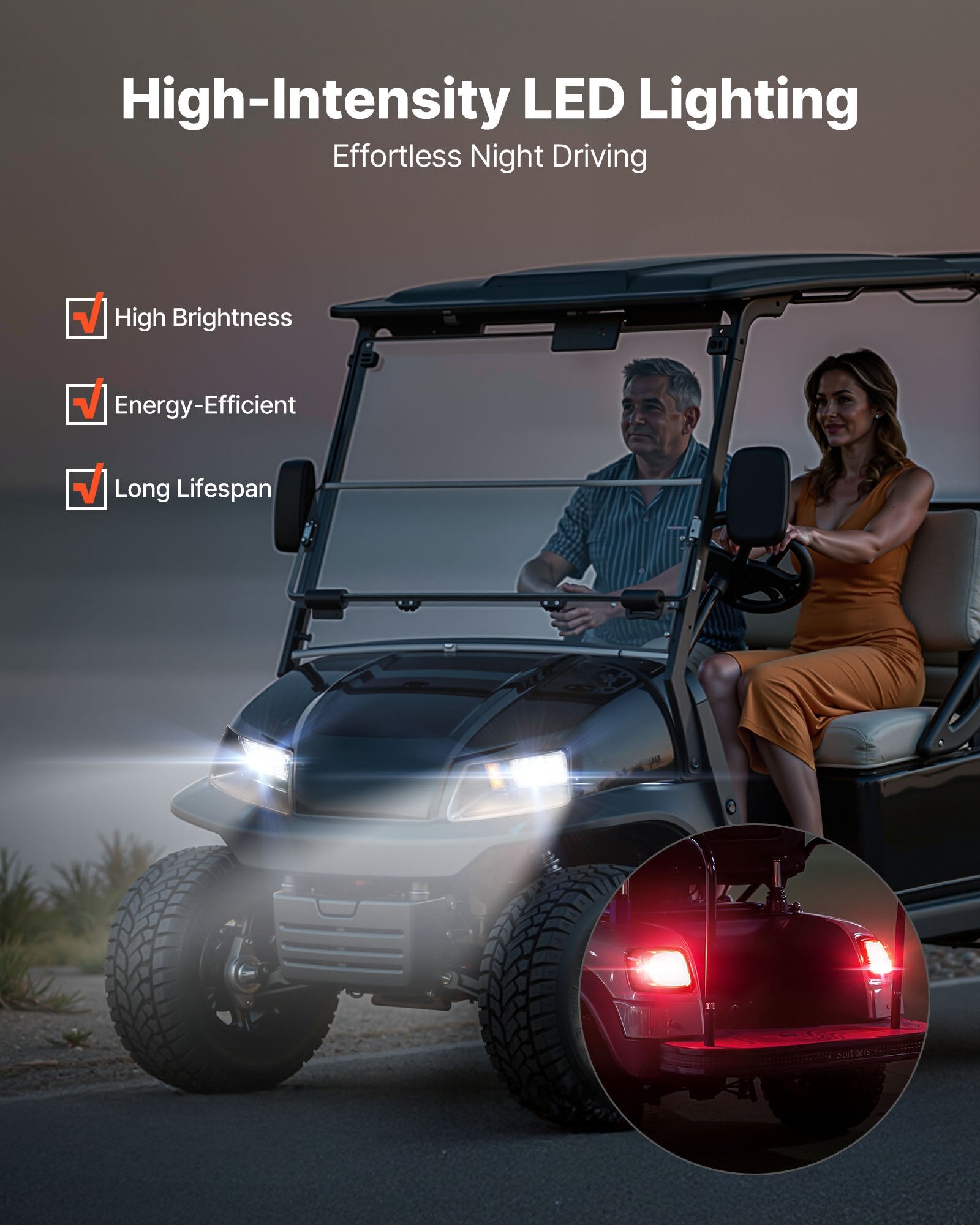 Enhanced 12V LED Light Kit for EZGO TXT 1996-2013: Street Legal Headlight & Tail Light with Turn Signals, Horn, ABS Housing, Easy Install