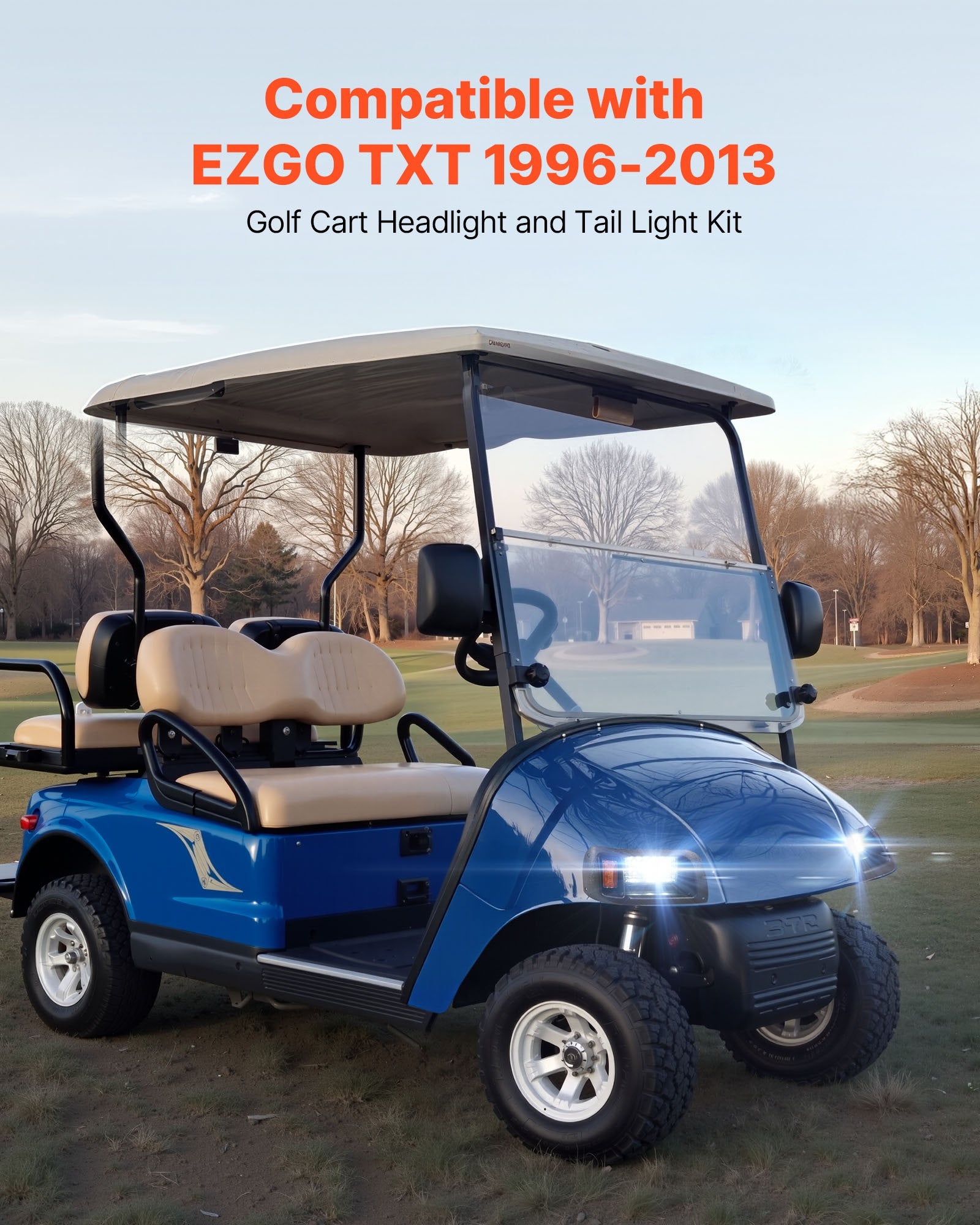 Golf Cart LED Light Kit for EZGO TXT 1996-2013, 12V Waterproof Headlight & Tail Light, High-Brightness, Easy Install, ABS Housing
