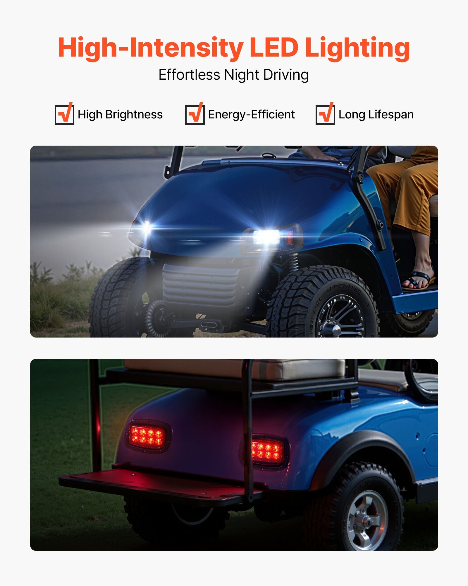 Golf Cart LED Light Kit for EZGO TXT 1996-2013, 12V Waterproof Headlight & Tail Light, High-Brightness, Easy Install, ABS Housing