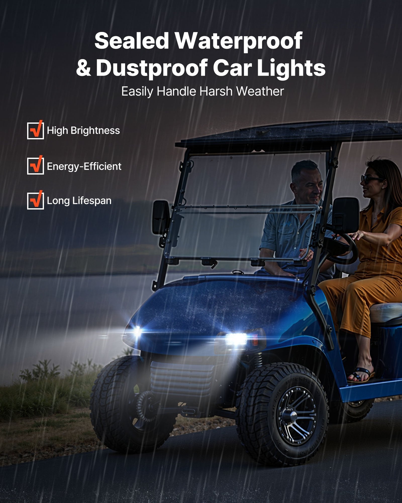 Golf Cart LED Light Kit for EZGO TXT 1996-2013, 12V Waterproof Headlight & Tail Light, High-Brightness, Easy Install, ABS Housing