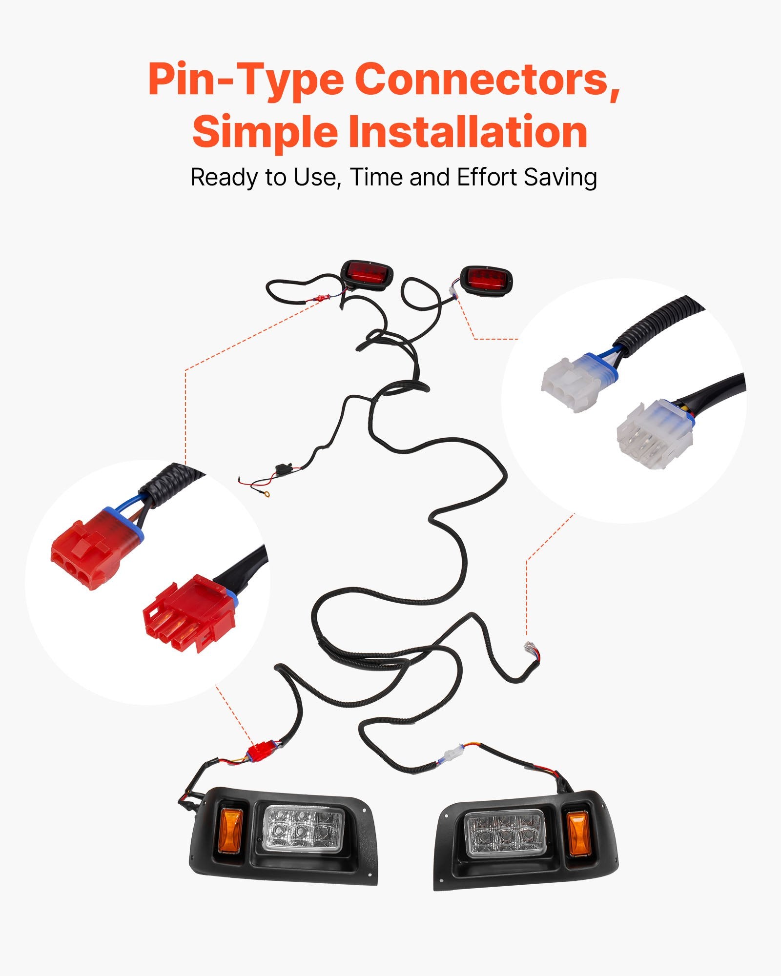 Golf Cart LED Light Kit for EZGO TXT 1996-2013, 12V Waterproof Headlight & Tail Light, High-Brightness, Easy Install, ABS Housing