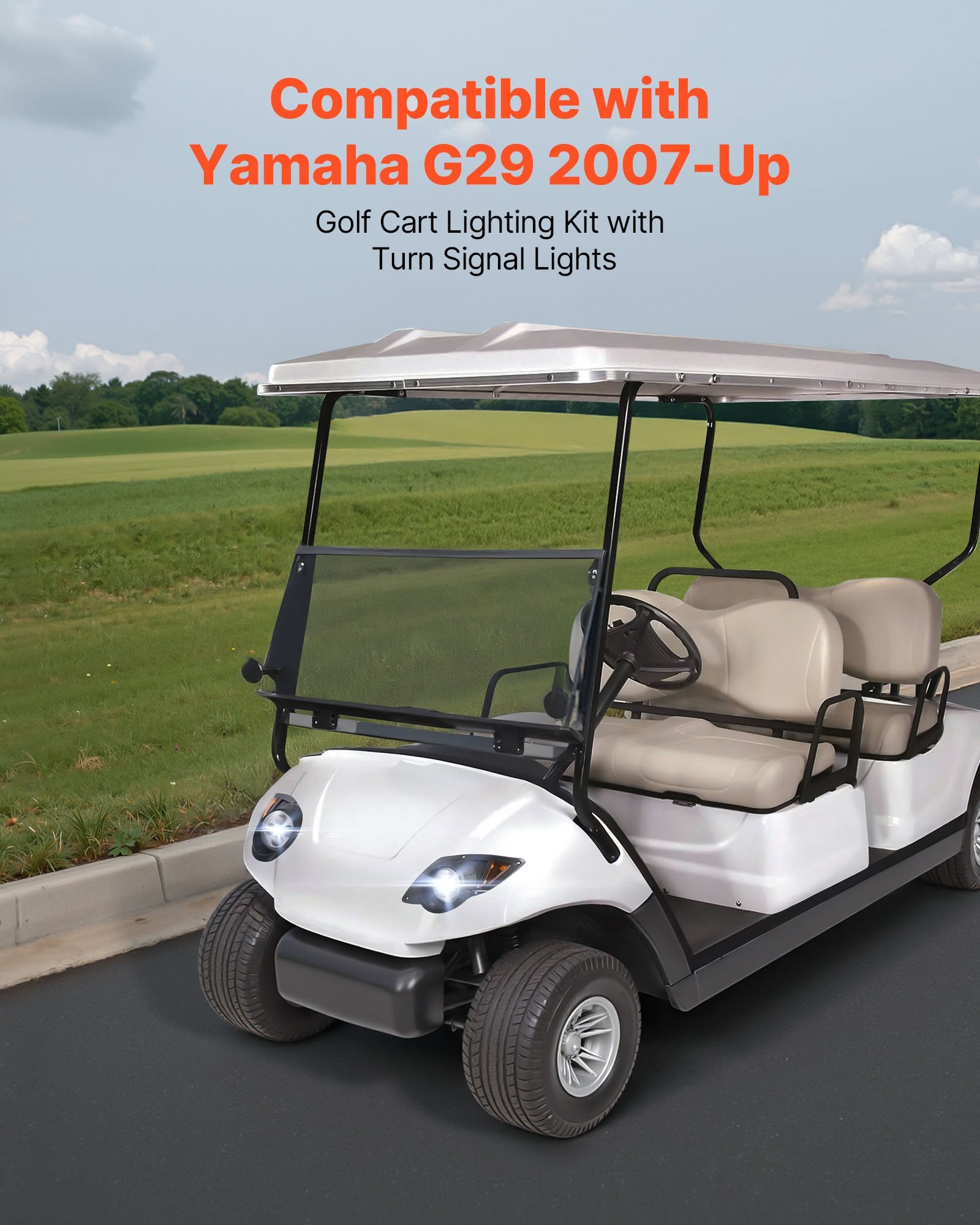 Yamaha G29 Golf Cart LED Light Kit, Street Legal 12V Headlight & Taillight with Turn Signals, Horn, Brake Pad & ABS Housing 2007-Up