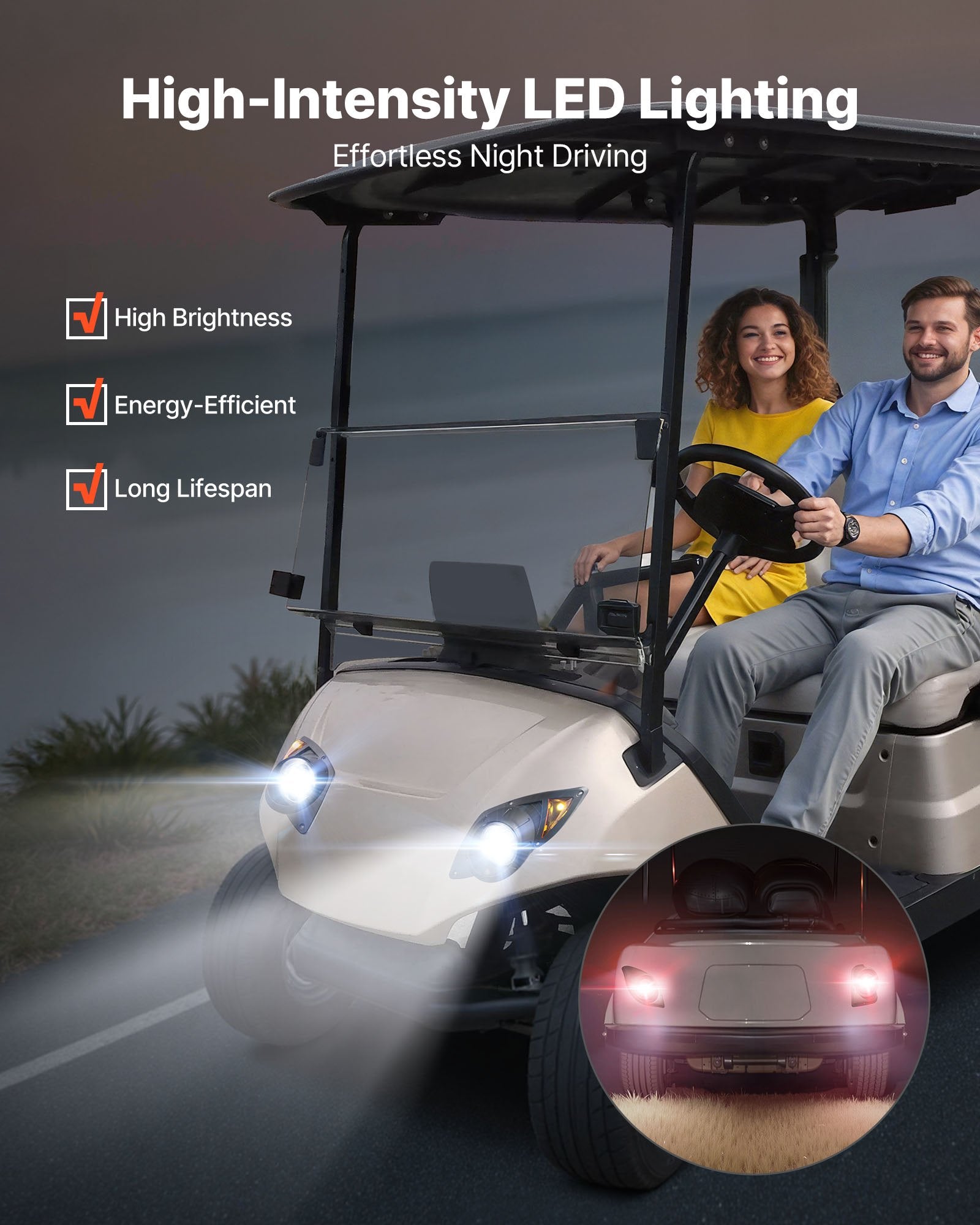 Yamaha G29 Golf Cart LED Light Kit, Street Legal 12V Headlight & Taillight with Turn Signals, Horn, Brake Pad & ABS Housing 2007-Up