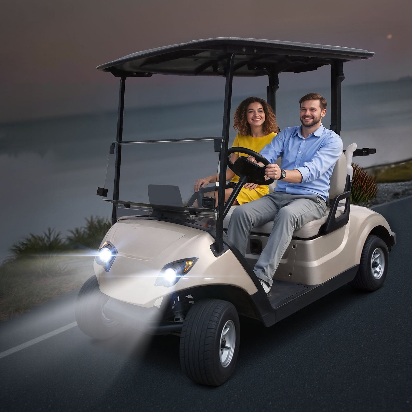 Yamaha G29 Golf Cart LED Light Kit, Street Legal 12V Headlight & Taillight with Turn Signals, Horn, Brake Pad & ABS Housing 2007-Up
