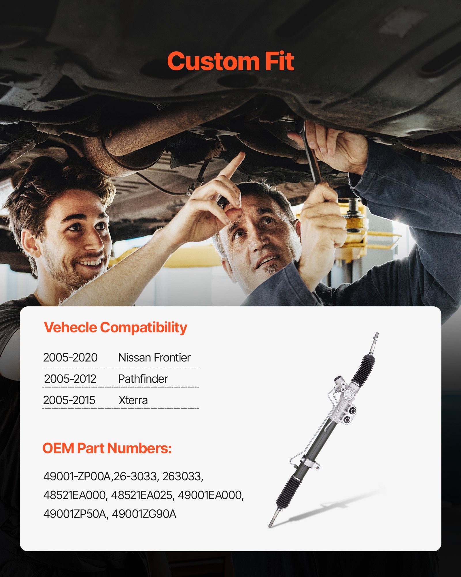 Hydraulic Power Steering Rack & Pinion Assembly for Nissan Frontier, Pathfinder, Xterra (2005-2020) - Premium Fit, Dust Boot, Enhanced Steering Performance