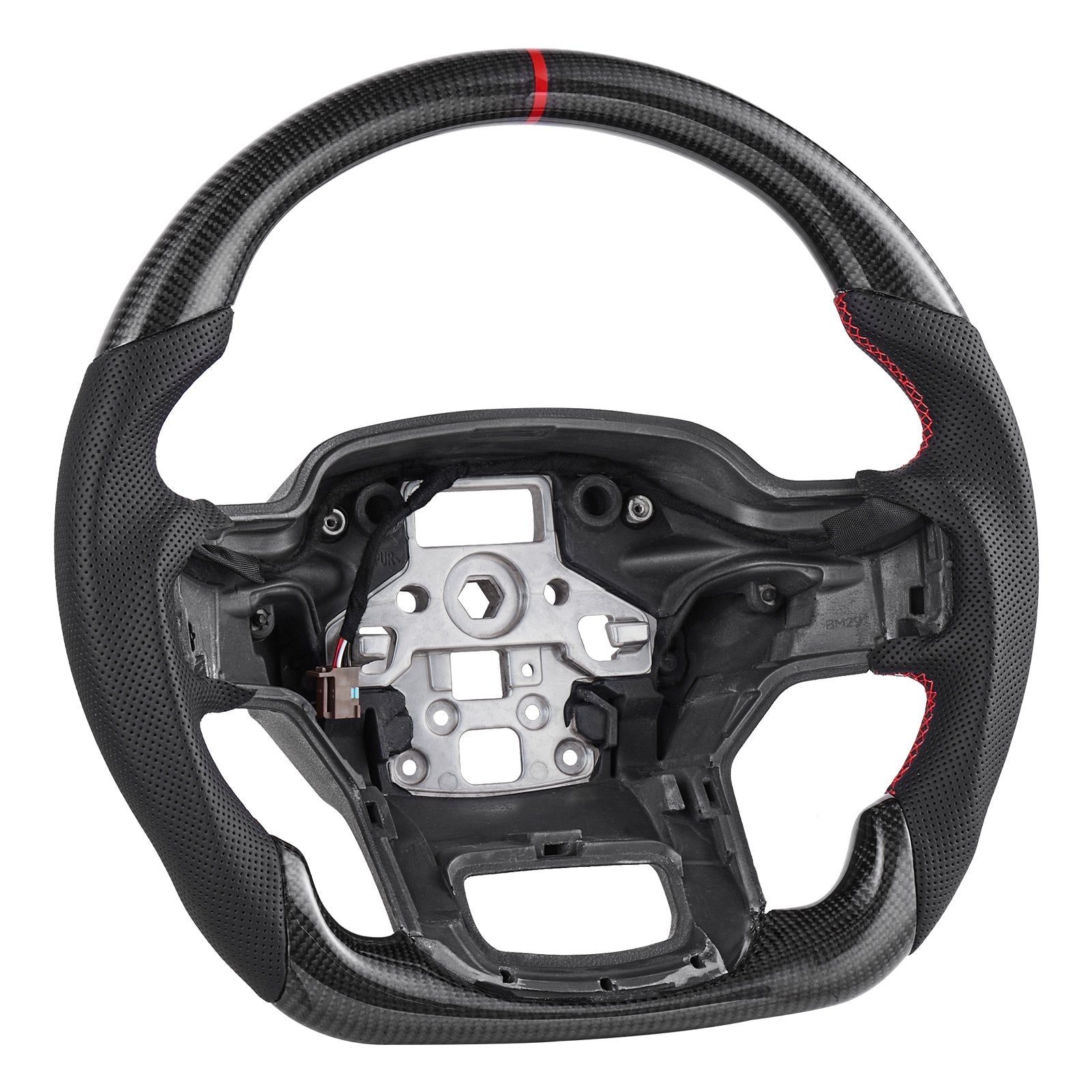 Premium Carbon Fiber Steering Wheel for Ford F150 2021-2024, D-Shaped Heated Design with Leather Grip, Non-Slip Texture, Black Replacement Accessory
