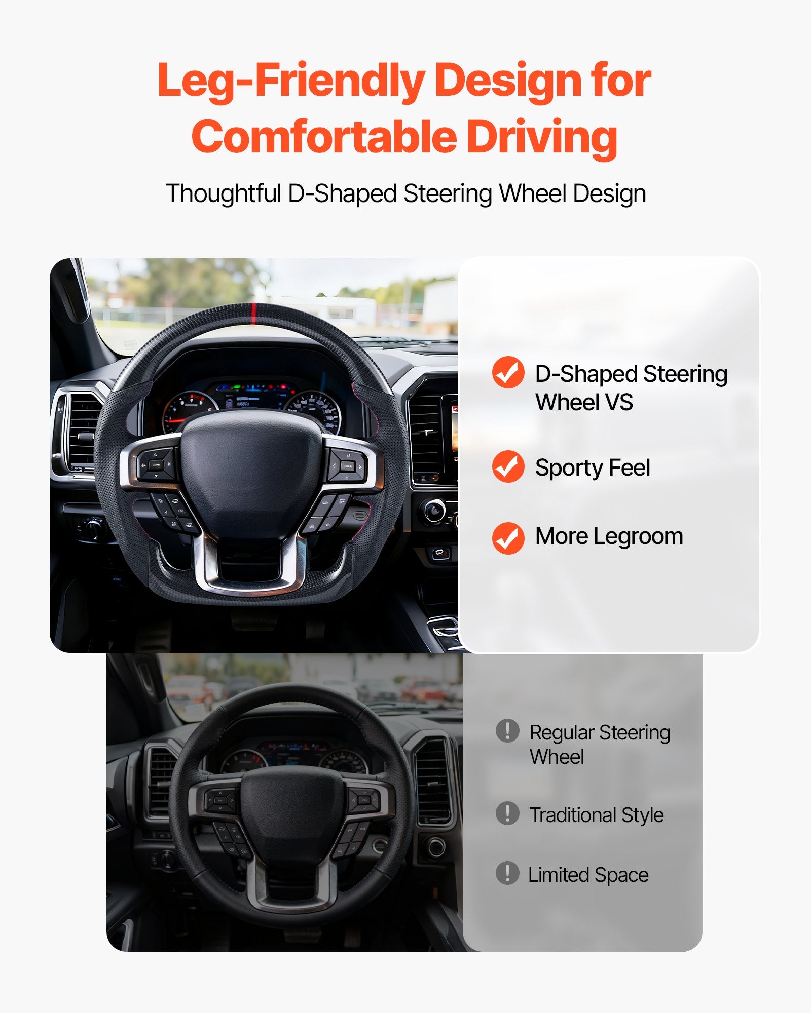 Carbon Fiber D-Shaped Steering Wheel for 2021-2024 Ford F150 - Flat-Bottom, Leather Grip, Non-Slip Texture, Premium Replacement, Black