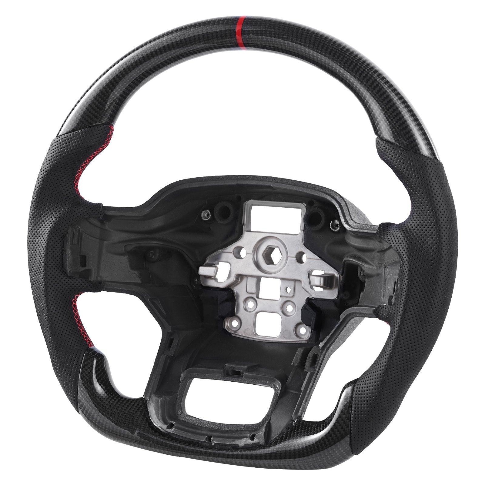 Carbon Fiber D-Shaped Steering Wheel for 2021-2024 Ford F150 - Flat-Bottom, Leather Grip, Non-Slip Texture, Premium Replacement, Black