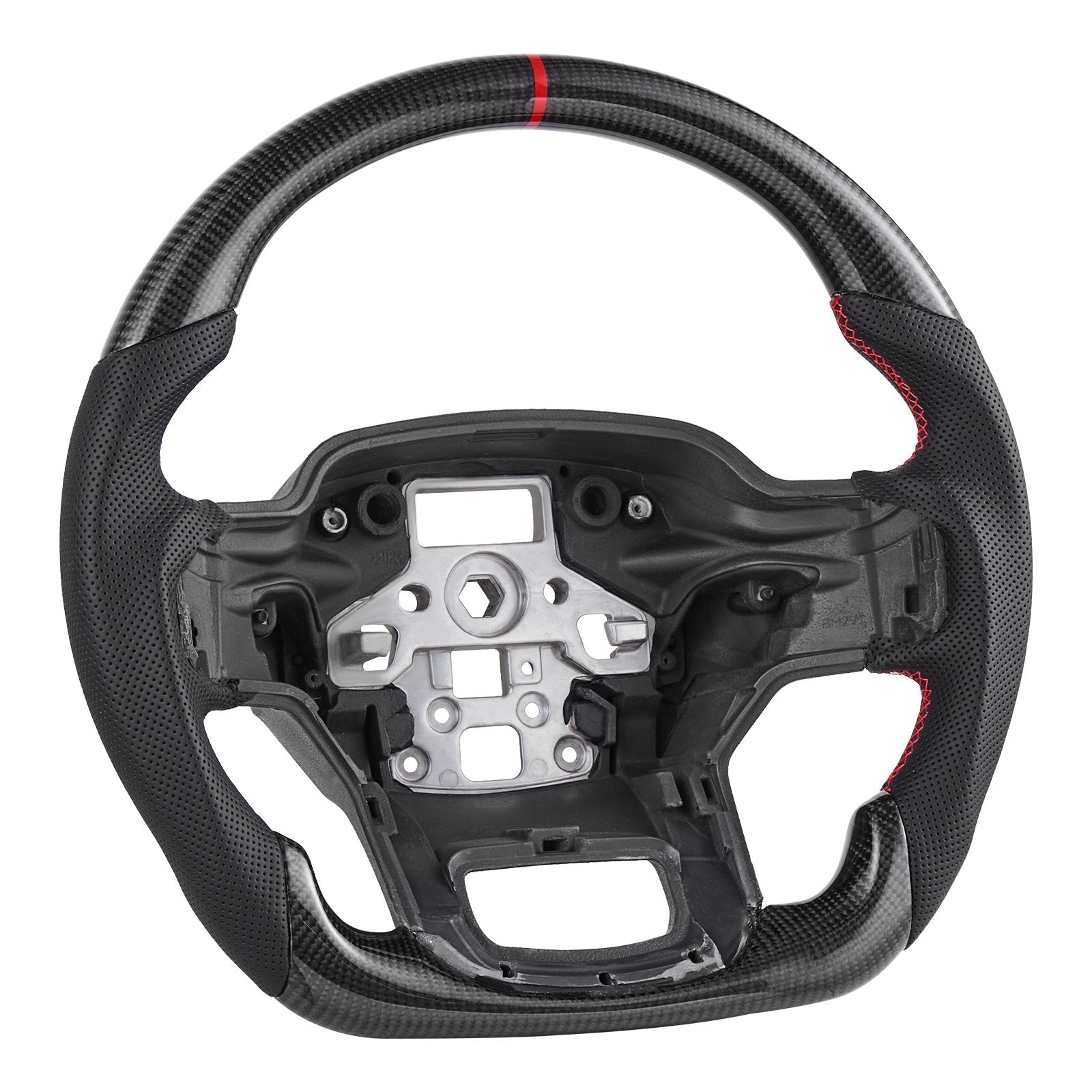 Carbon Fiber D-Shaped Steering Wheel for 2021-2024 Ford F150 - Flat-Bottom, Leather Grip, Non-Slip Texture, Premium Replacement, Black