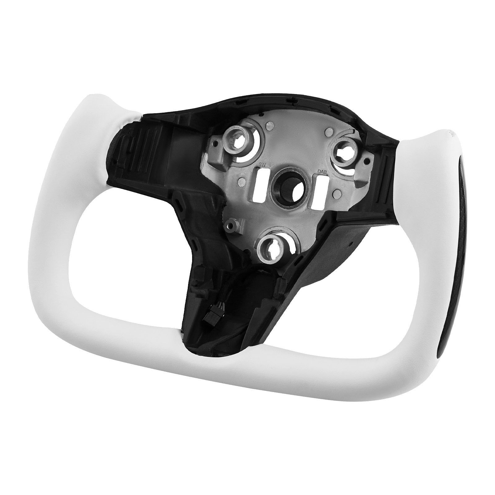 Enhanced D-Shaped Heated Steering Wheel for 2016-2023 Tesla Model 3 - Carbon Fiber, Leather Grip, Flat-Bottom, White, Easy Install