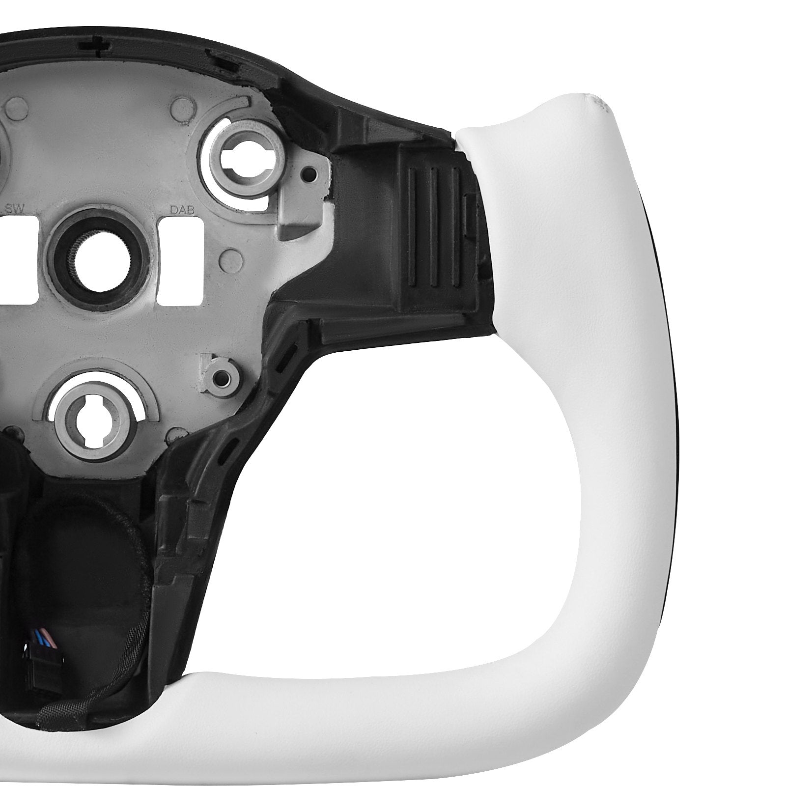 Enhanced D-Shaped Heated Steering Wheel for 2016-2023 Tesla Model 3 - Carbon Fiber, Leather Grip, Flat-Bottom, White, Easy Install