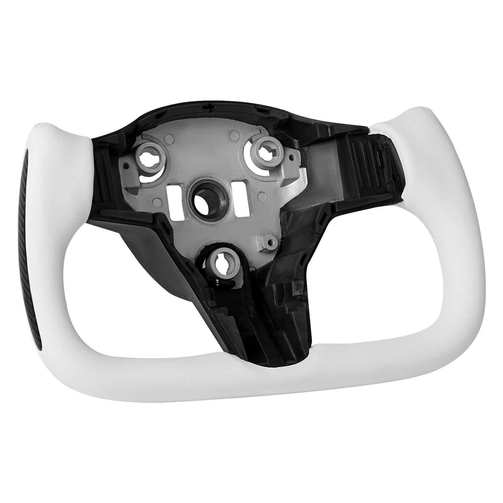Enhanced D-Shaped Heated Steering Wheel for 2016-2023 Tesla Model 3 - Carbon Fiber, Leather Grip, Flat-Bottom, White, Easy Install