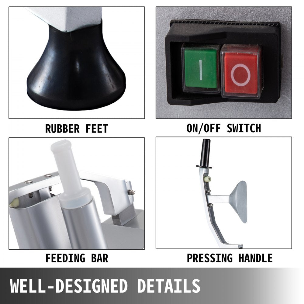 VEVOR 110V Commercial Fruit and Vegetable Cutter Slicer Machine 550W Multi-Functional Food Processor with Detachable 5-Blades Perfect for Cucumber Onion Carrot Slicing Shredding Dicing