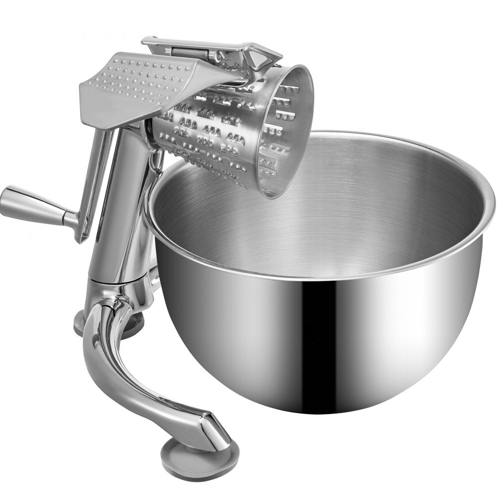 VEVOR Rotary Cheese Grater, Zinc Alloy Rotary Vegetable Mandoline, Manual Cheese Mandoline w/ 5 Stainless Steel Cutting Cones, Manual Vegetable Grater w/ 2.5L Bowl, Rotary Shredder w/Suction Base