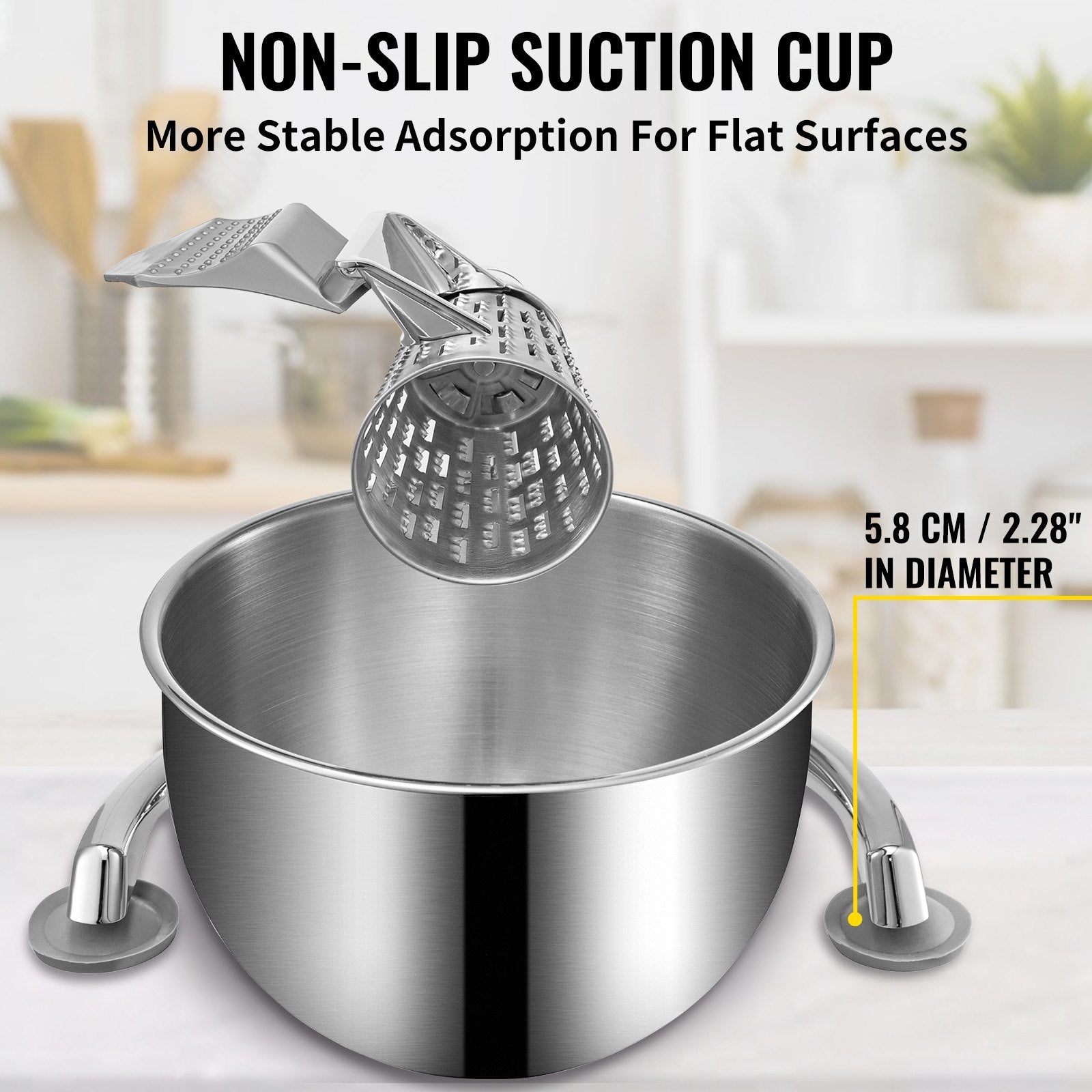 Efficient Zinc Alloy Rotary Cheese & Vegetable Grater with 5 Stainless Steel Cones, 2.5L Bowl, Non-Slip Suction, Manual Mandoline Shredder