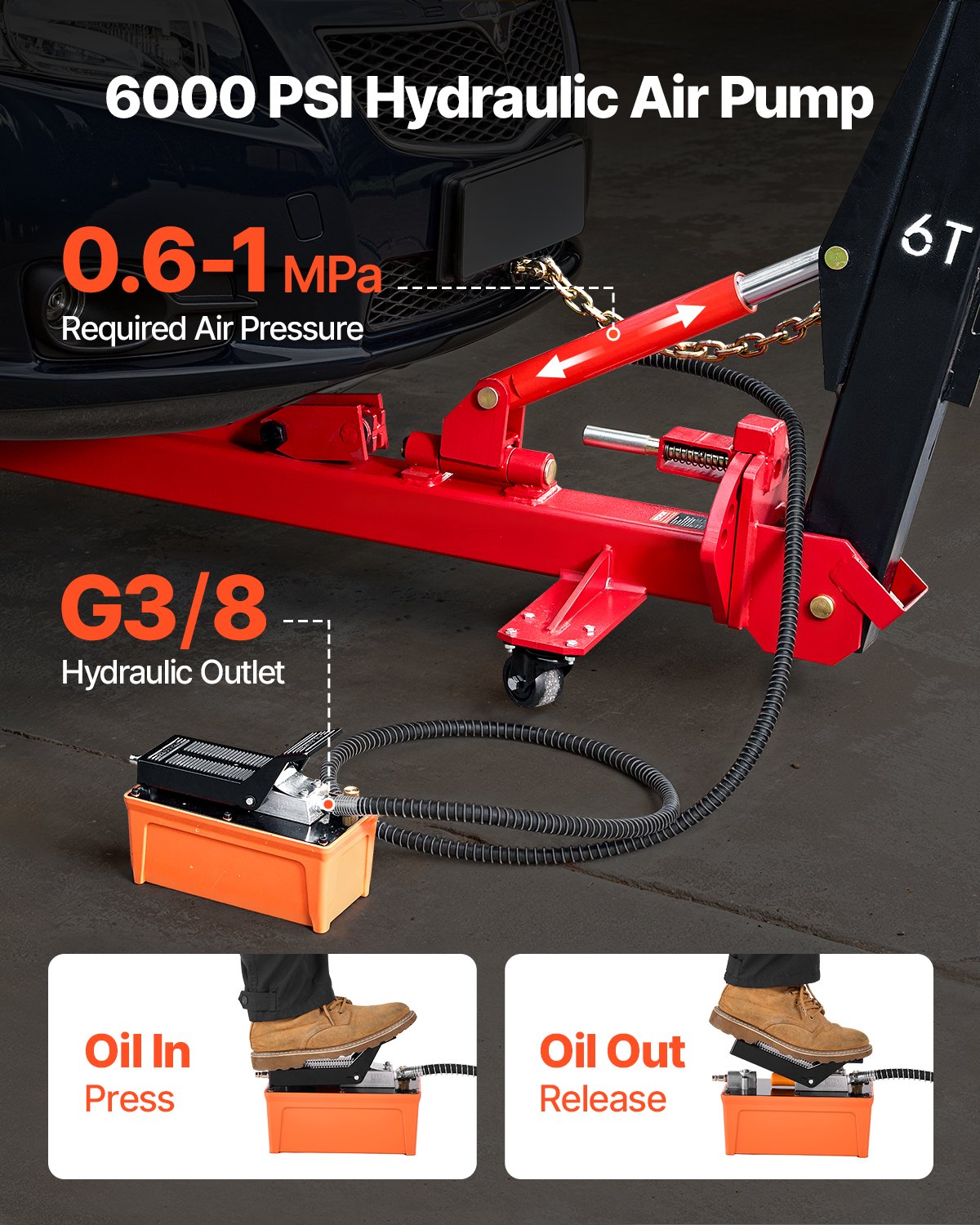 Heavy-Duty Auto Body Frame Straightener: 6T Tension, 6000PSI Hydraulic Pump, 16 Tools for Sedan, SUV, Pickup Repair Shop Use