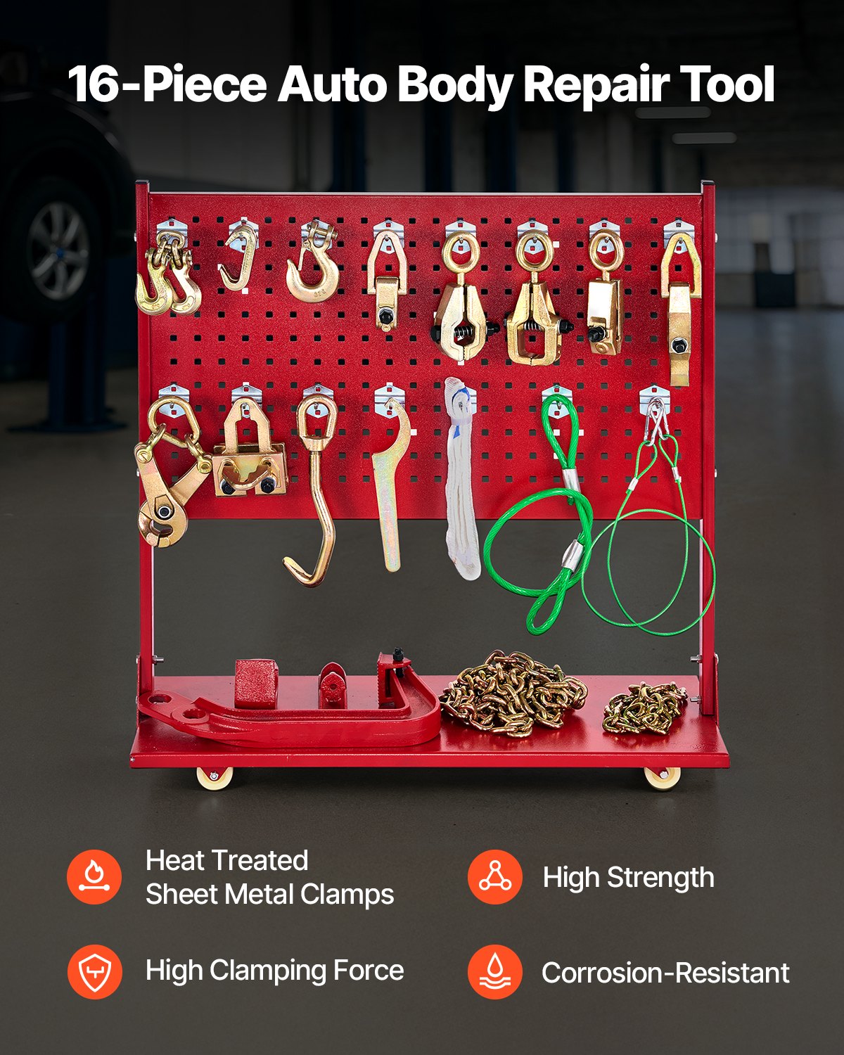 Heavy-Duty Auto Body Frame Straightener: 6T Tension, 6000PSI Hydraulic Pump, 16 Tools for Sedan, SUV, Pickup Repair Shop Use