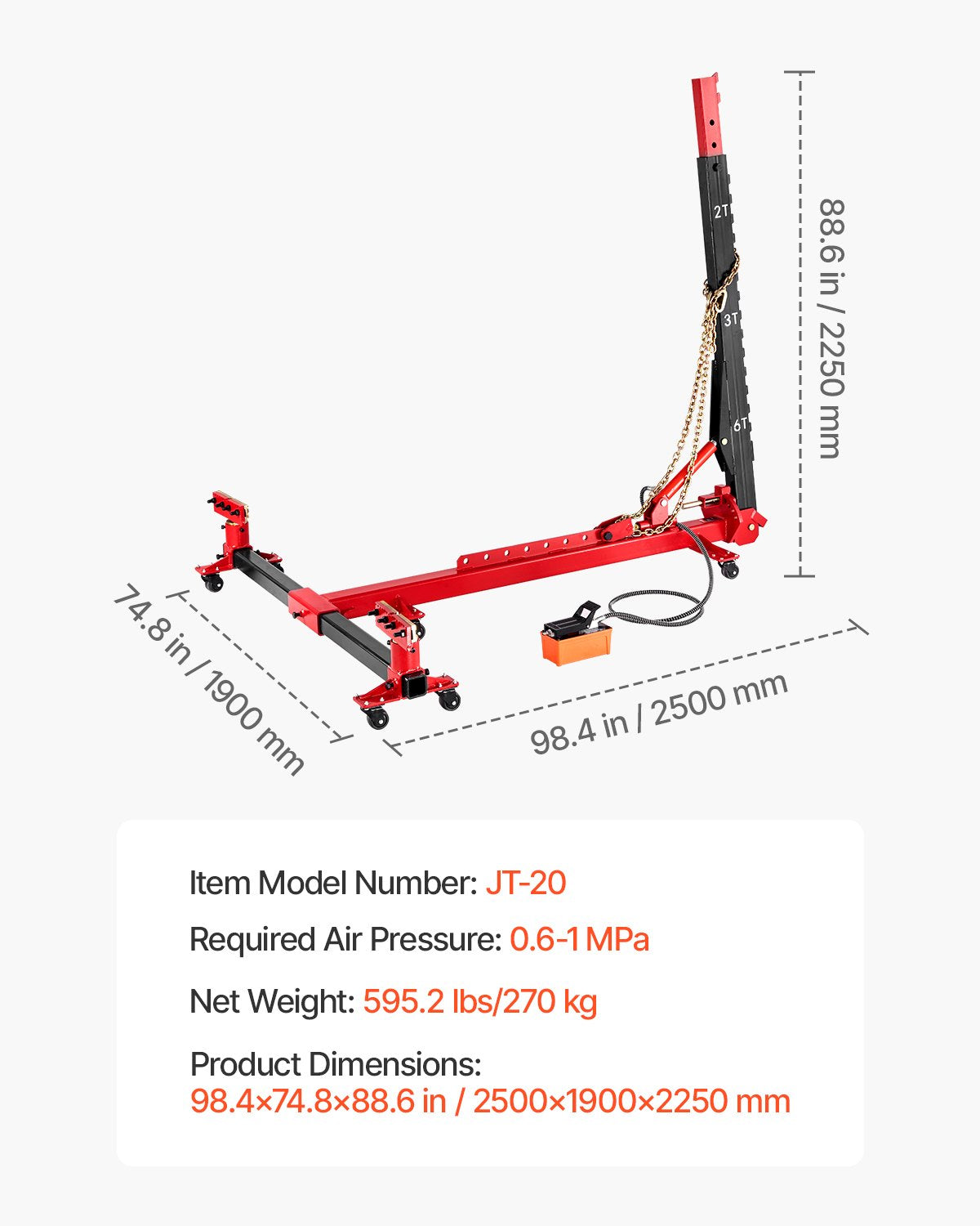 Heavy-Duty Auto Body Frame Straightener: 6T Tension, 6000PSI Hydraulic Pump, 16 Tools for Sedan, SUV, Pickup Repair Shop Use
