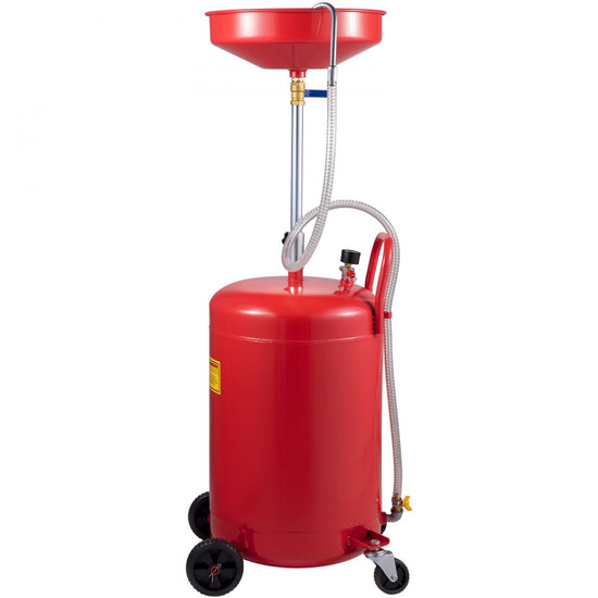 20 Gallon Portable Air-Operated Oil Drain Tank with Adjustable Funnel and Wheels for Effortless Oil Changes and Fluid Transfer
