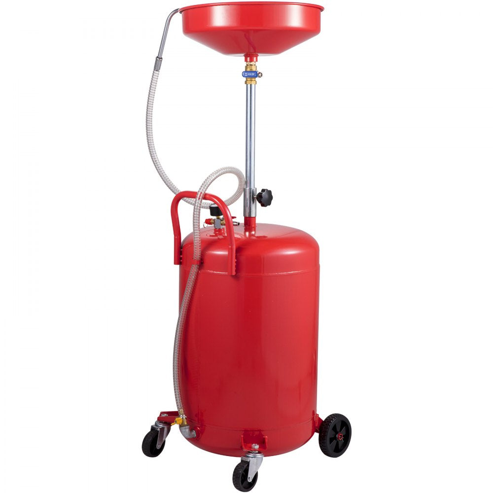20 Gallon Portable Air-Operated Oil Drain Tank with Adjustable Funnel and Wheels for Effortless Oil Changes and Fluid Transfer