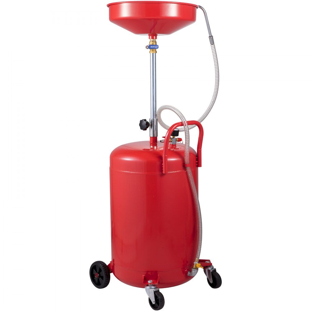 20 Gallon Portable Air-Operated Oil Drain Tank with Adjustable Funnel and Wheels for Effortless Oil Changes and Fluid Transfer