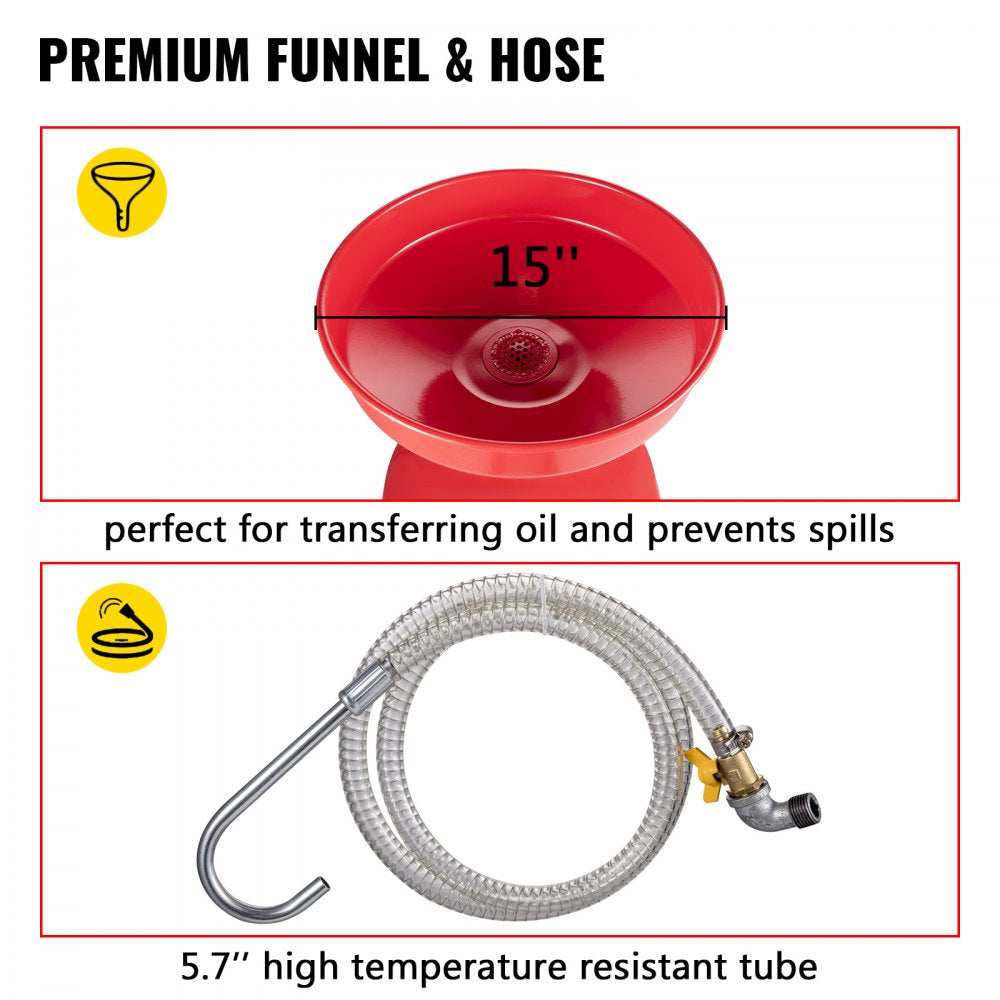 Portable 20 Gallon Waste Oil Drain Tank with Adjustable Funnel and Air Operated System for Efficient Oil Changes and Fluid Transfer