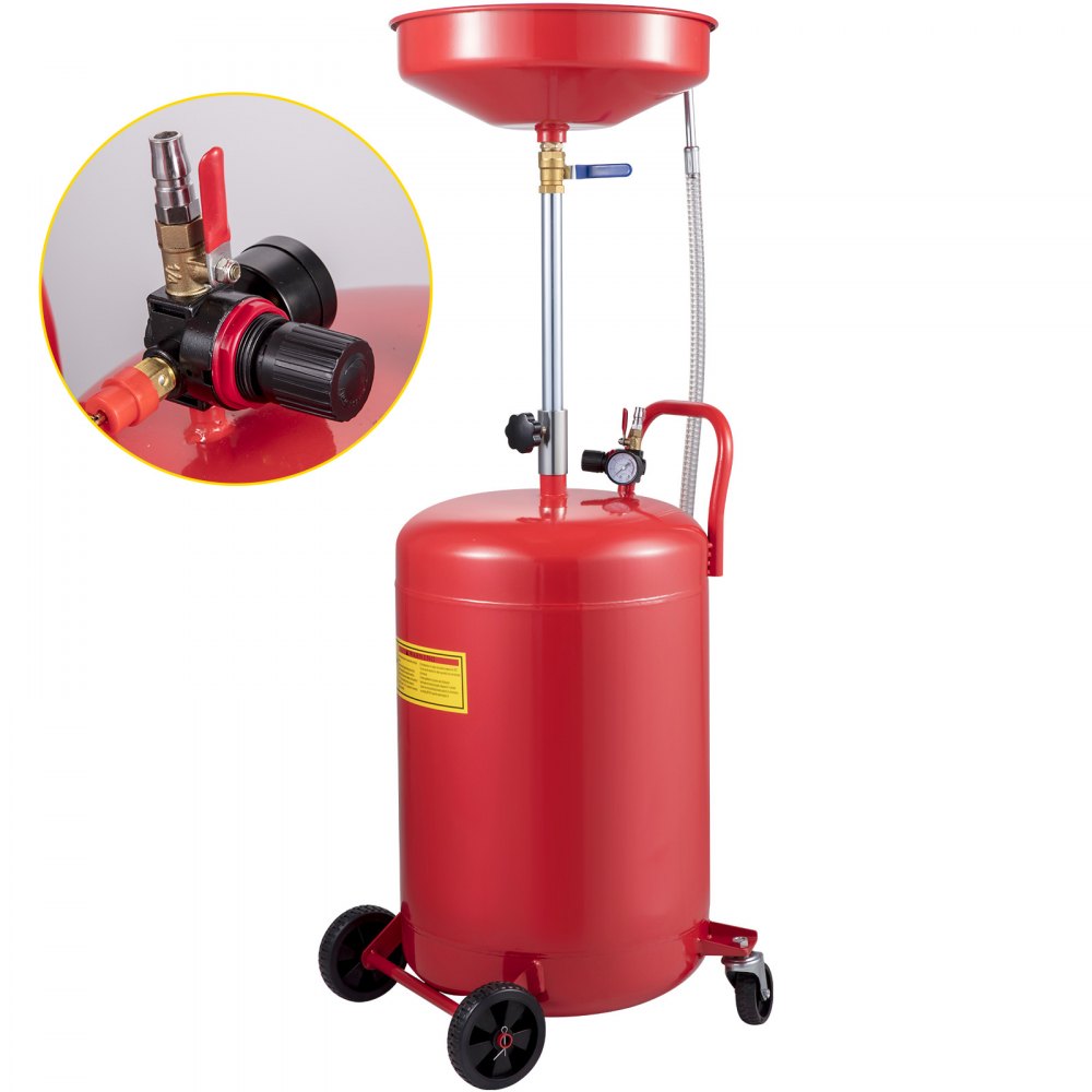 Portable 20 Gallon Waste Oil Drain Tank with Adjustable Funnel and Air Operated System for Efficient Oil Changes and Fluid Transfer