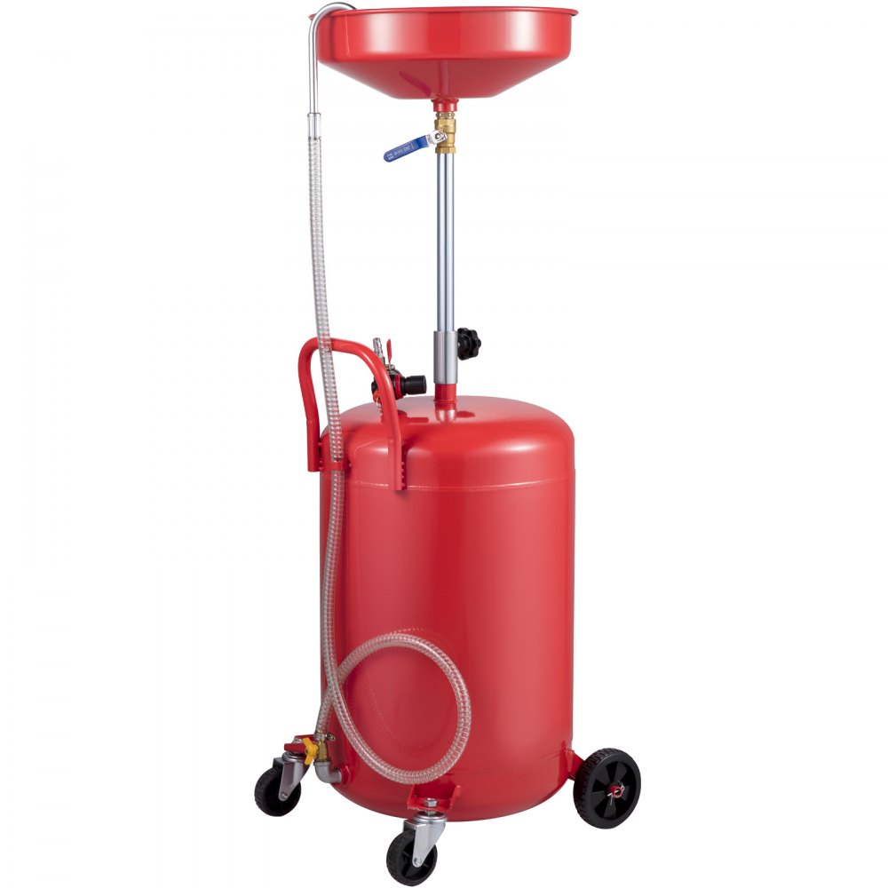 Portable 20 Gallon Waste Oil Drain Tank with Adjustable Funnel and Air Operated System for Efficient Oil Changes and Fluid Transfer