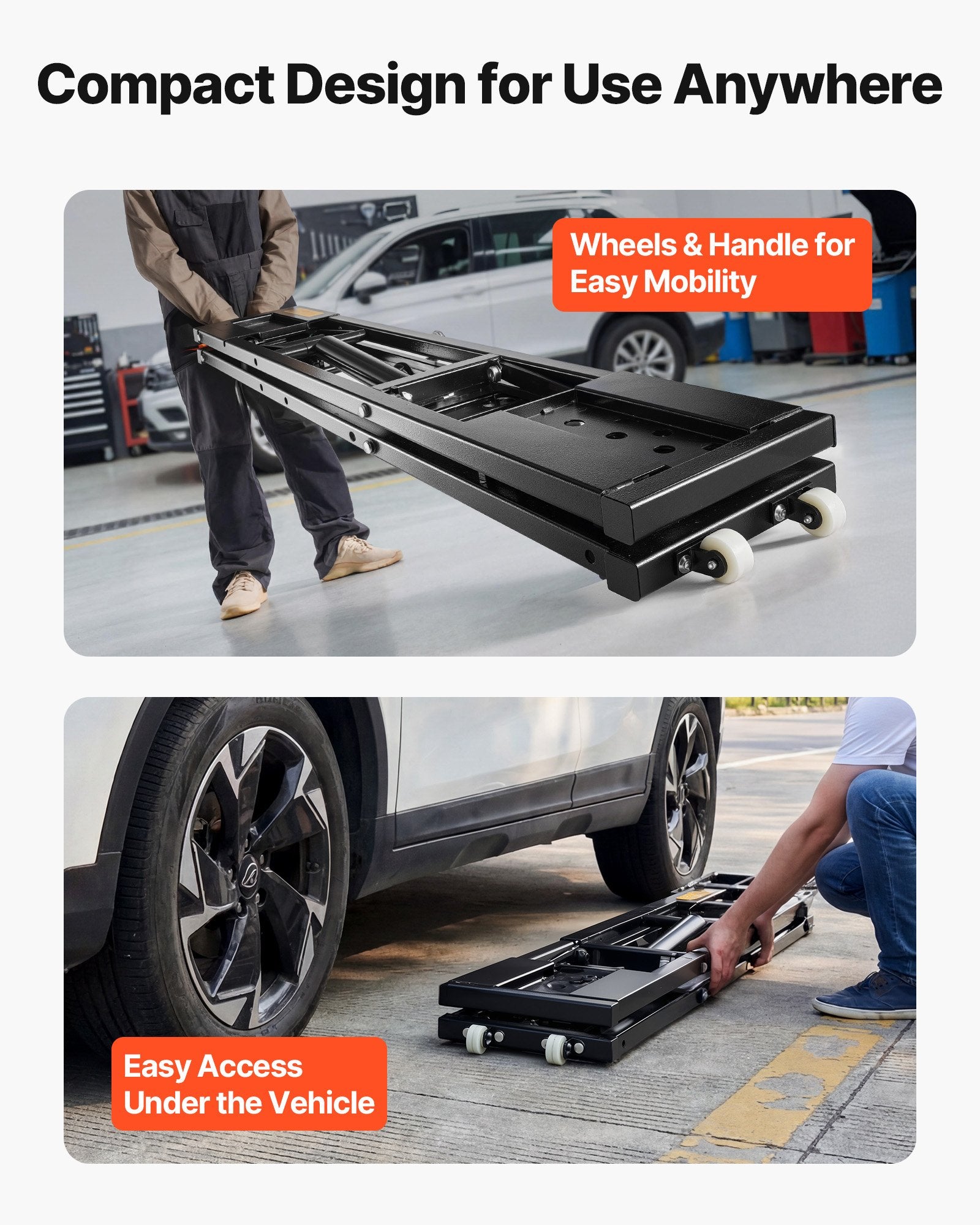 Heavy Duty Portable Car Lift with Pneumatic Pump, 5000 lbs Capacity, 25.6" Max Height for SUVs, Trucks, Garage, Shop - Includes Wheels, Rubber Pads, Lifting Columns