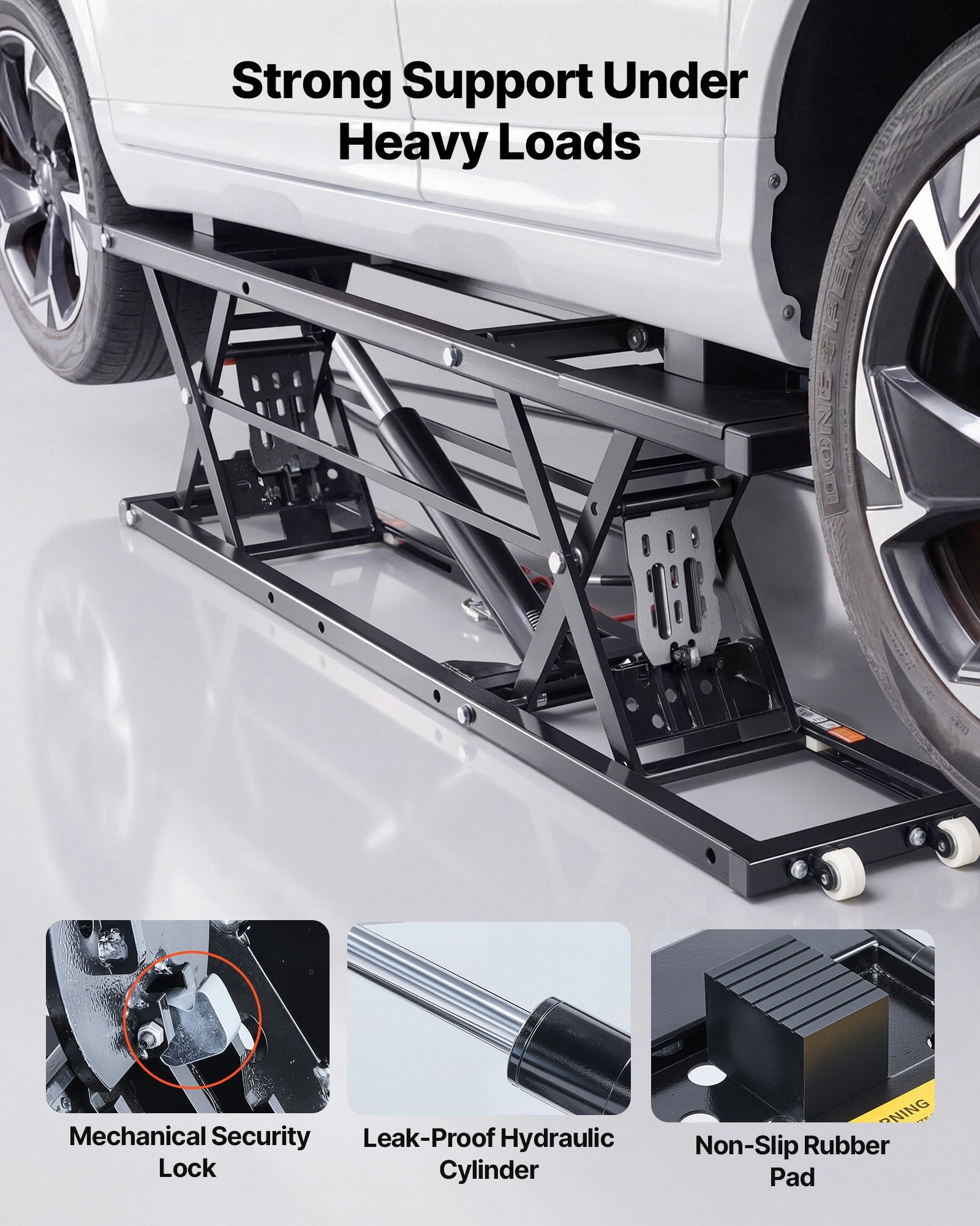 Heavy Duty Portable Car Lift with Pneumatic Pump, 5000 lbs Capacity, 25.6" Max Height for SUVs, Trucks, Garage, Shop - Includes Wheels, Rubber Pads, Lifting Columns
