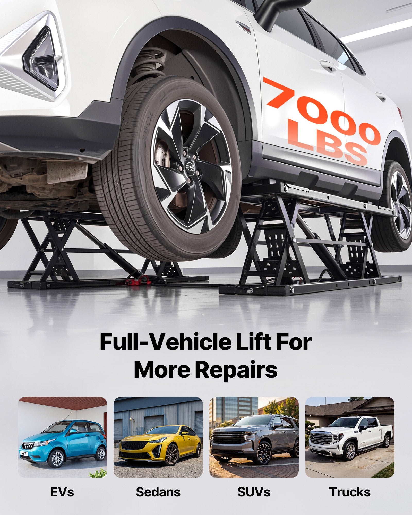 Heavy Duty Portable Car Lift - 7000 lbs Capacity, Max Height 26.8", Pneumatic Pump, Ideal for Cars, SUVs, Trucks, Garage, Shop Use
