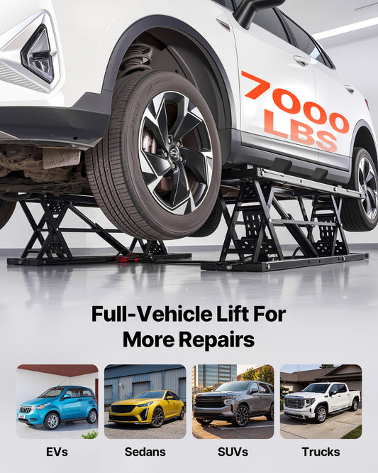 Heavy Duty Portable Car Lift - 7000 lbs Capacity, Max Height 26.8", Pneumatic Pump, Ideal for Cars, SUVs, Trucks, Garage, Shop Use
