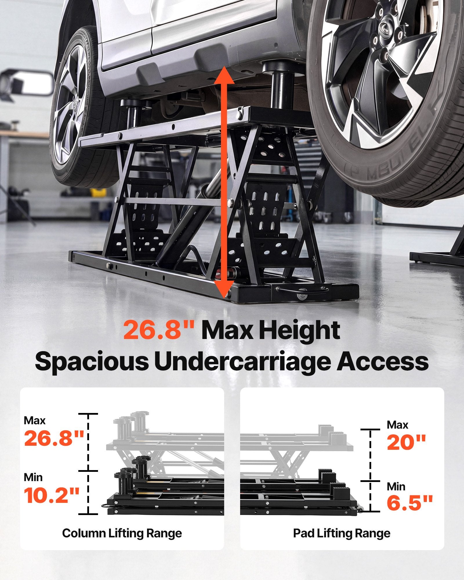 Heavy Duty Portable Car Lift - 7000 lbs Capacity, Max Height 26.8", Pneumatic Pump, Ideal for Cars, SUVs, Trucks, Garage, Shop Use