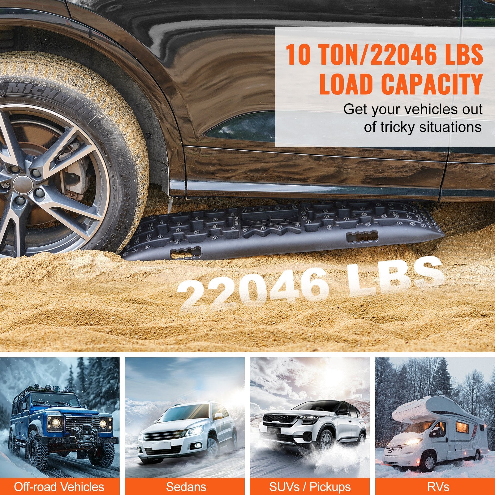 10 TON High-Strength PP Traction & Recovery Boards for Off-road Vehicles - All-Terrain Tire Mats for Snow, Sand, Mud, and More with Storage Bag