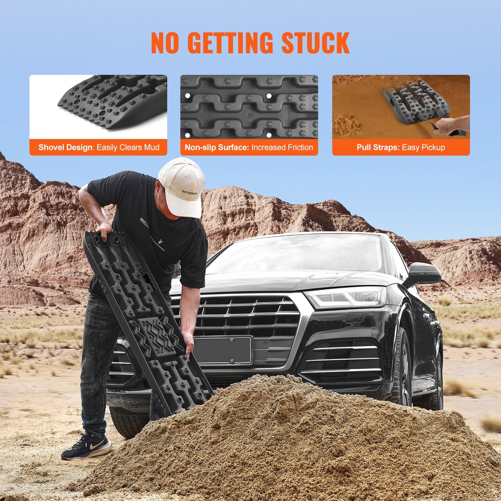 10 TON High-Strength PP Traction & Recovery Boards for Off-road Vehicles - All-Terrain Tire Mats for Snow, Sand, Mud, and More with Storage Bag
