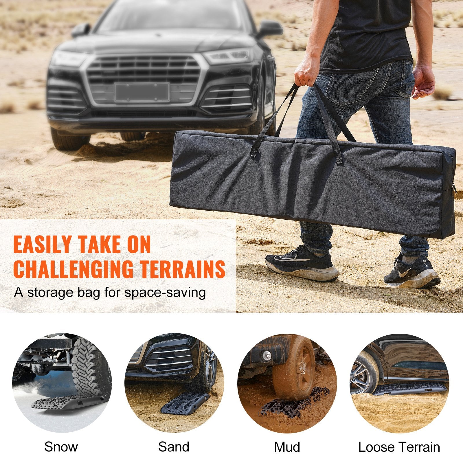 10 TON High-Strength PP Traction & Recovery Boards for Off-road Vehicles - All-Terrain Tire Mats for Snow, Sand, Mud, and More with Storage Bag
