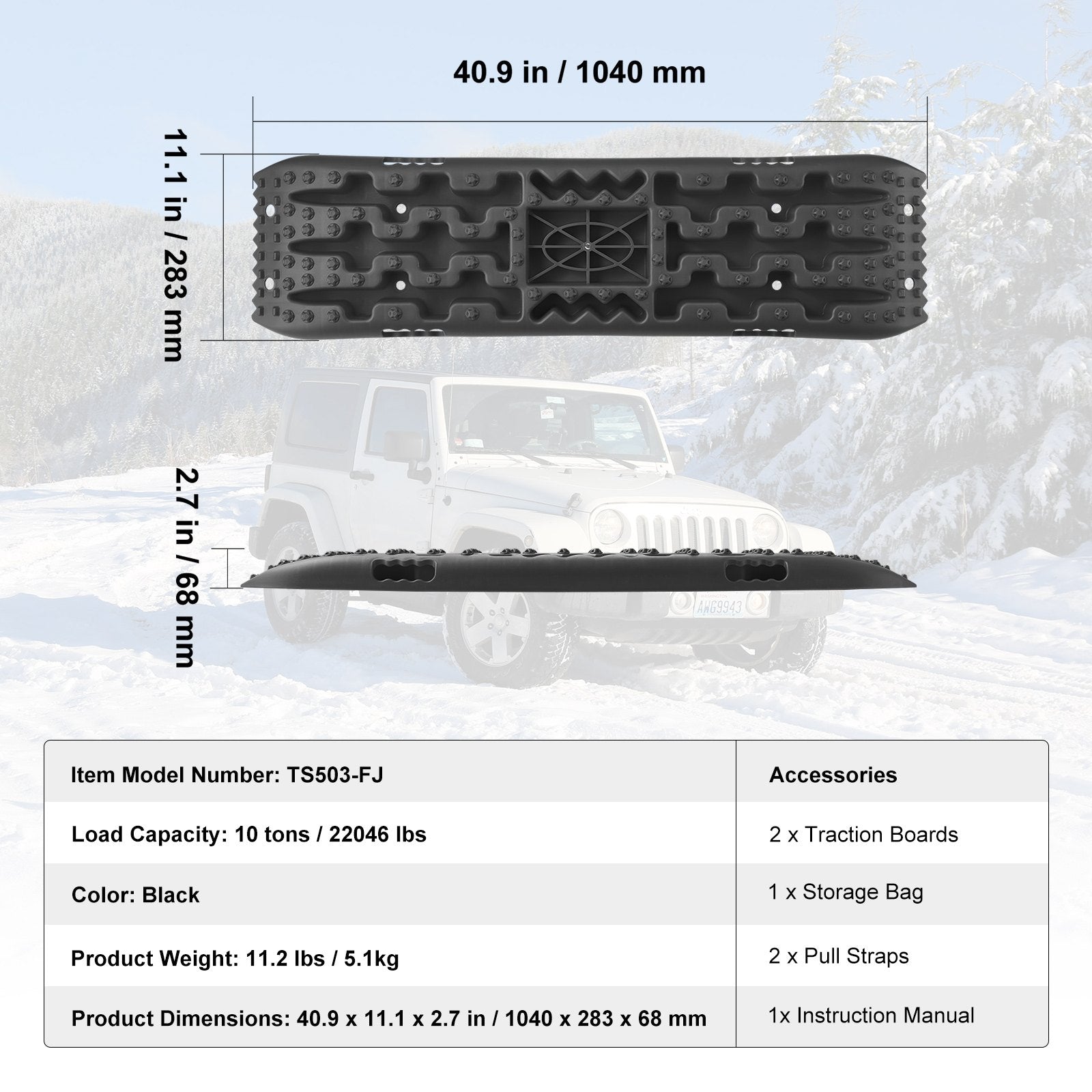 10 TON High-Strength PP Traction & Recovery Boards for Off-road Vehicles - All-Terrain Tire Mats for Snow, Sand, Mud, and More with Storage Bag