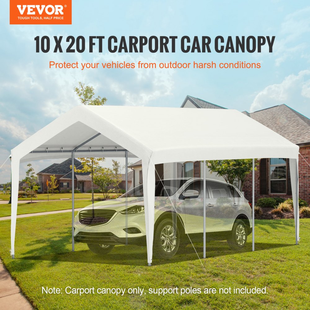 Sturdy 10 x 20 ft Outdoor Car Canopy Shelter Tent for Vehicles and Events - White (Poles Excluded)